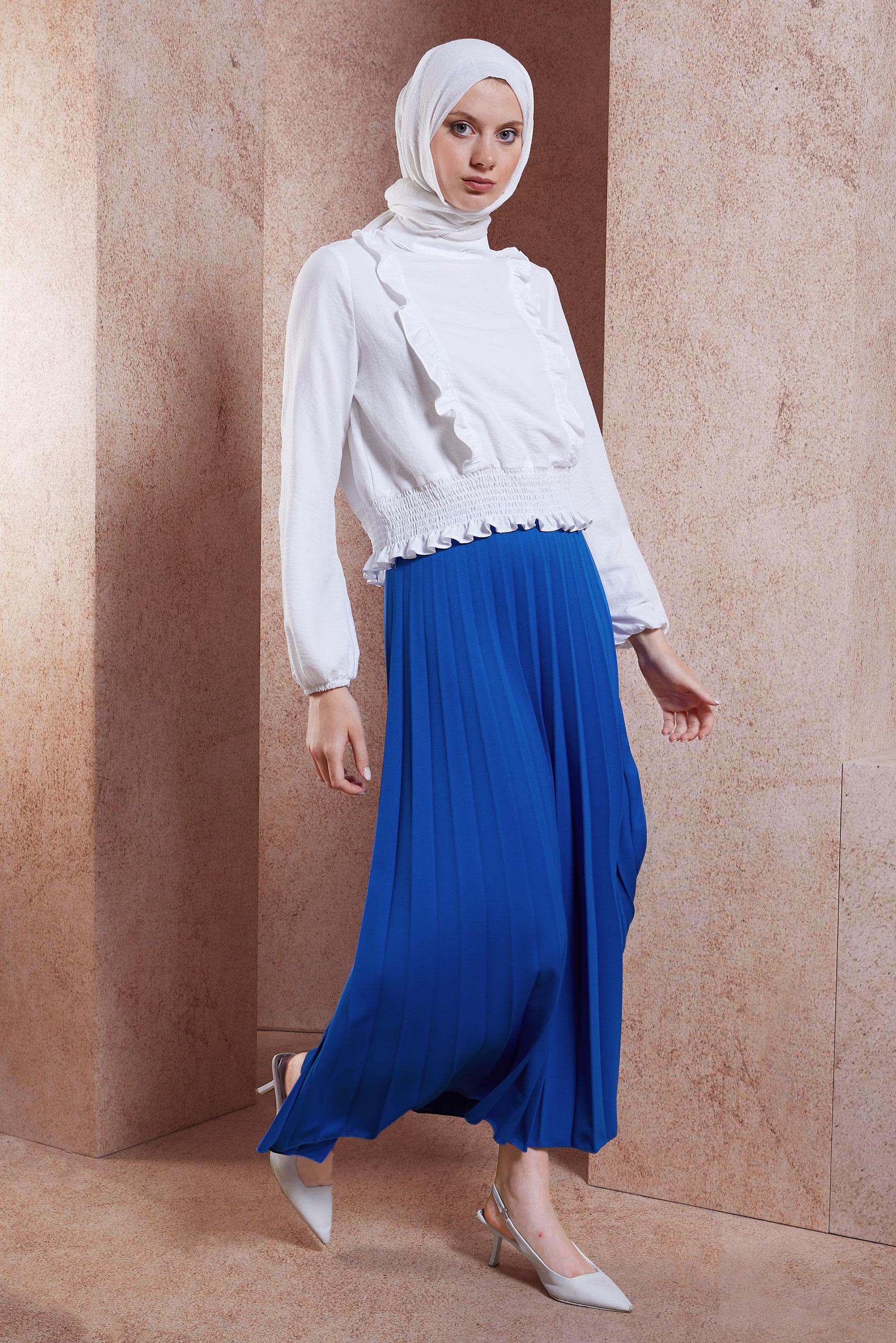 Tesettür giyim LACİVERT PİLİSELİ ETEK 60572