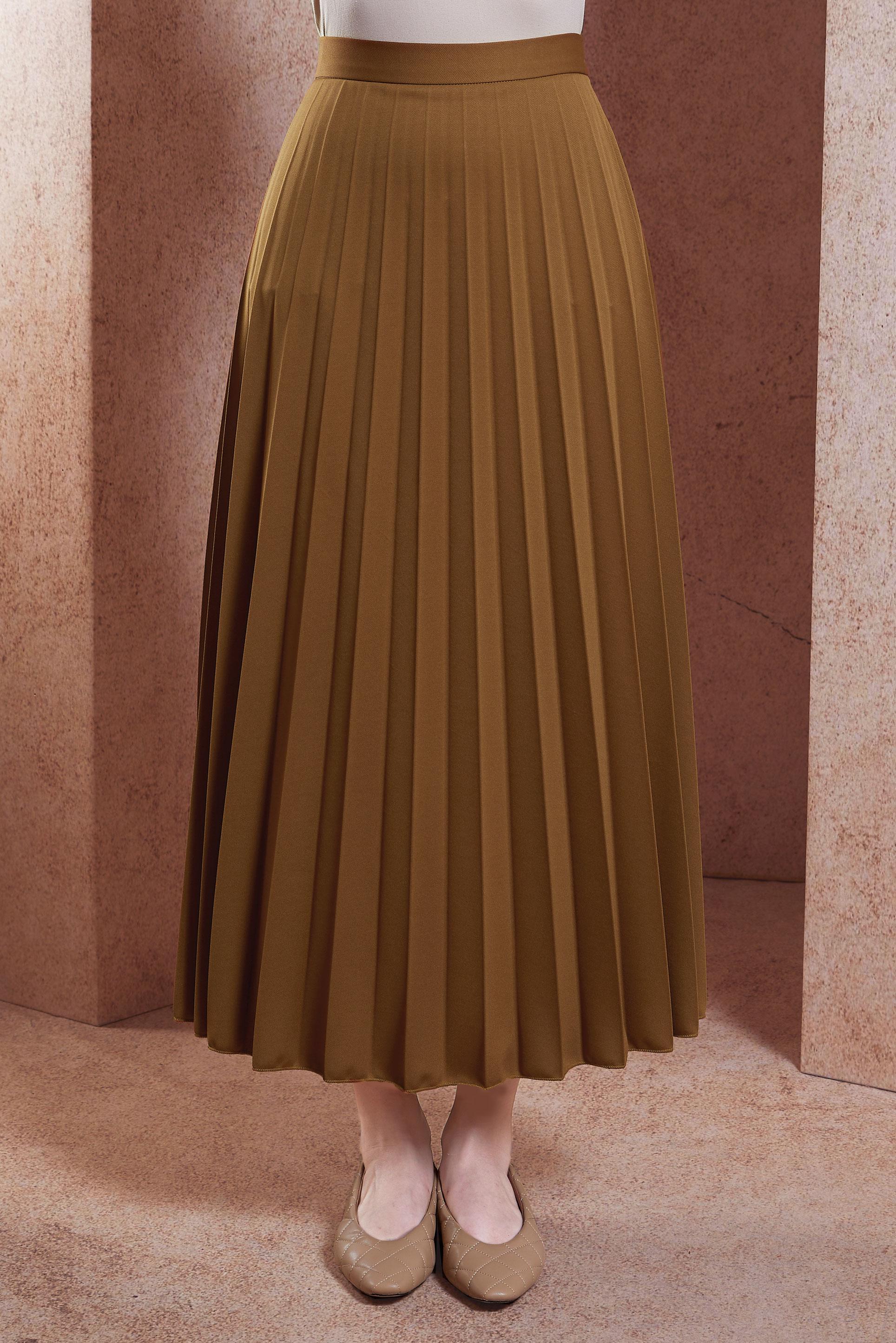 Tesettür giyim SARI PİLİSELİ ETEK 60572