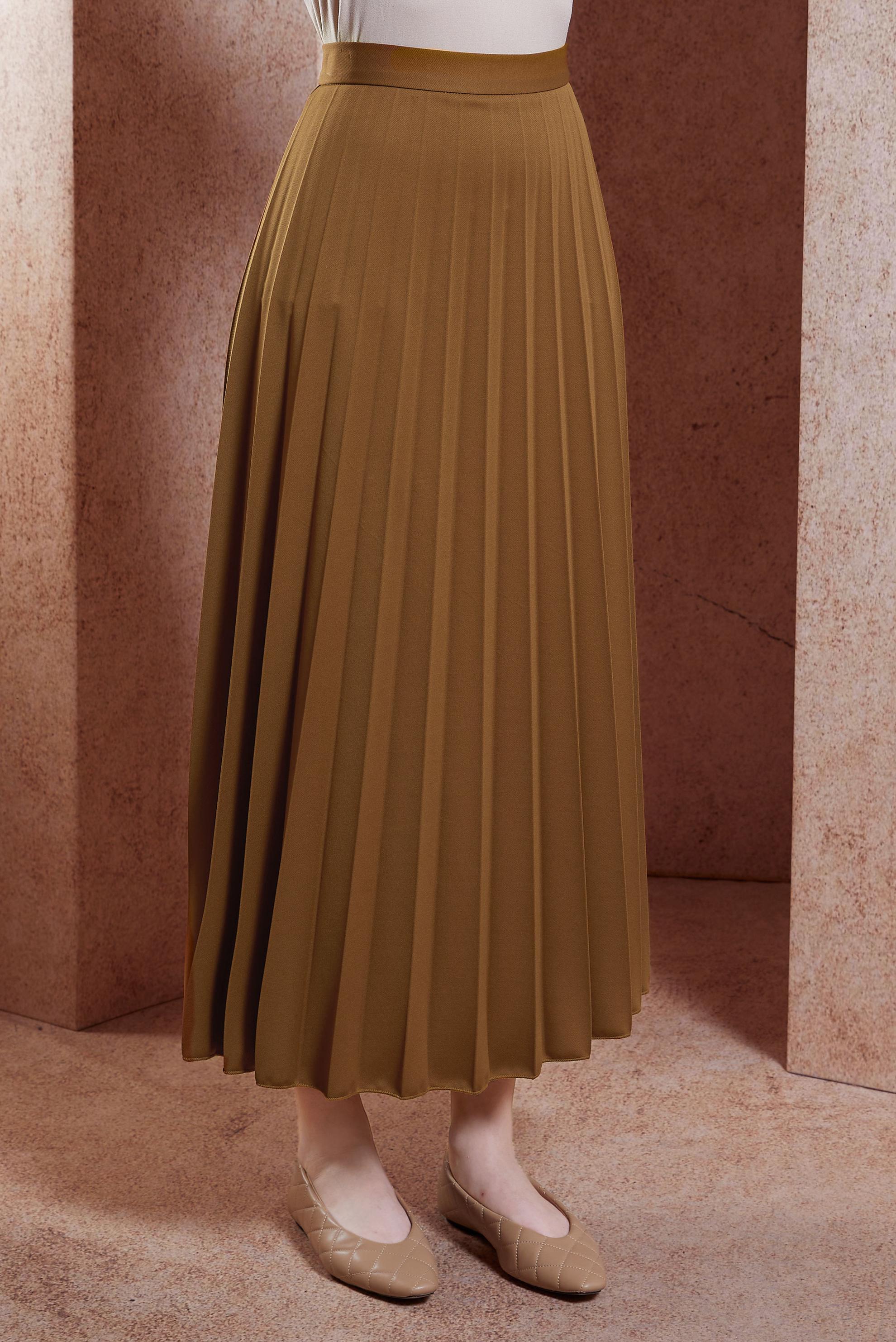 Tesettür giyim SARI PİLİSELİ ETEK 60572