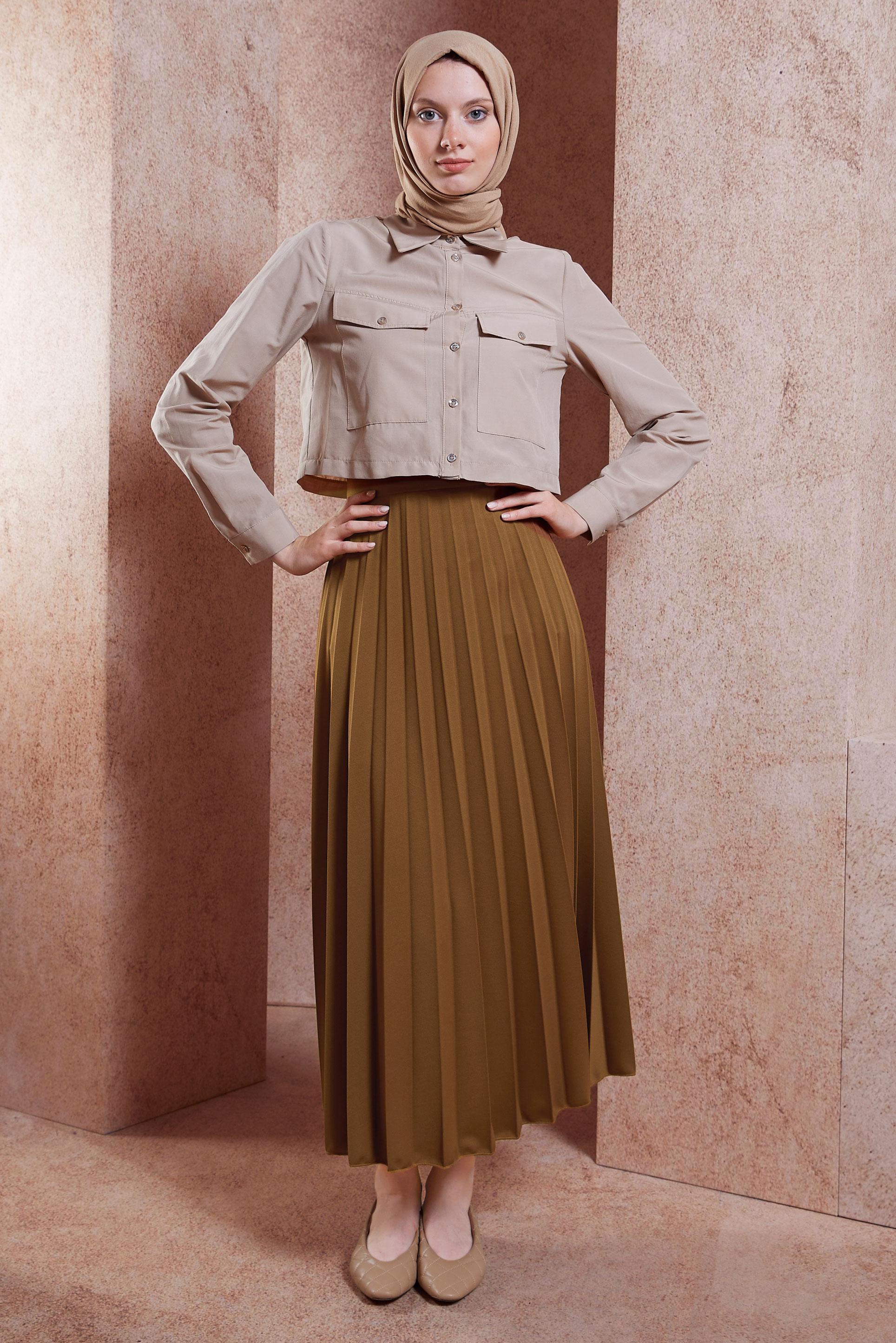 Tesettür giyim SARI PİLİSELİ ETEK 60572