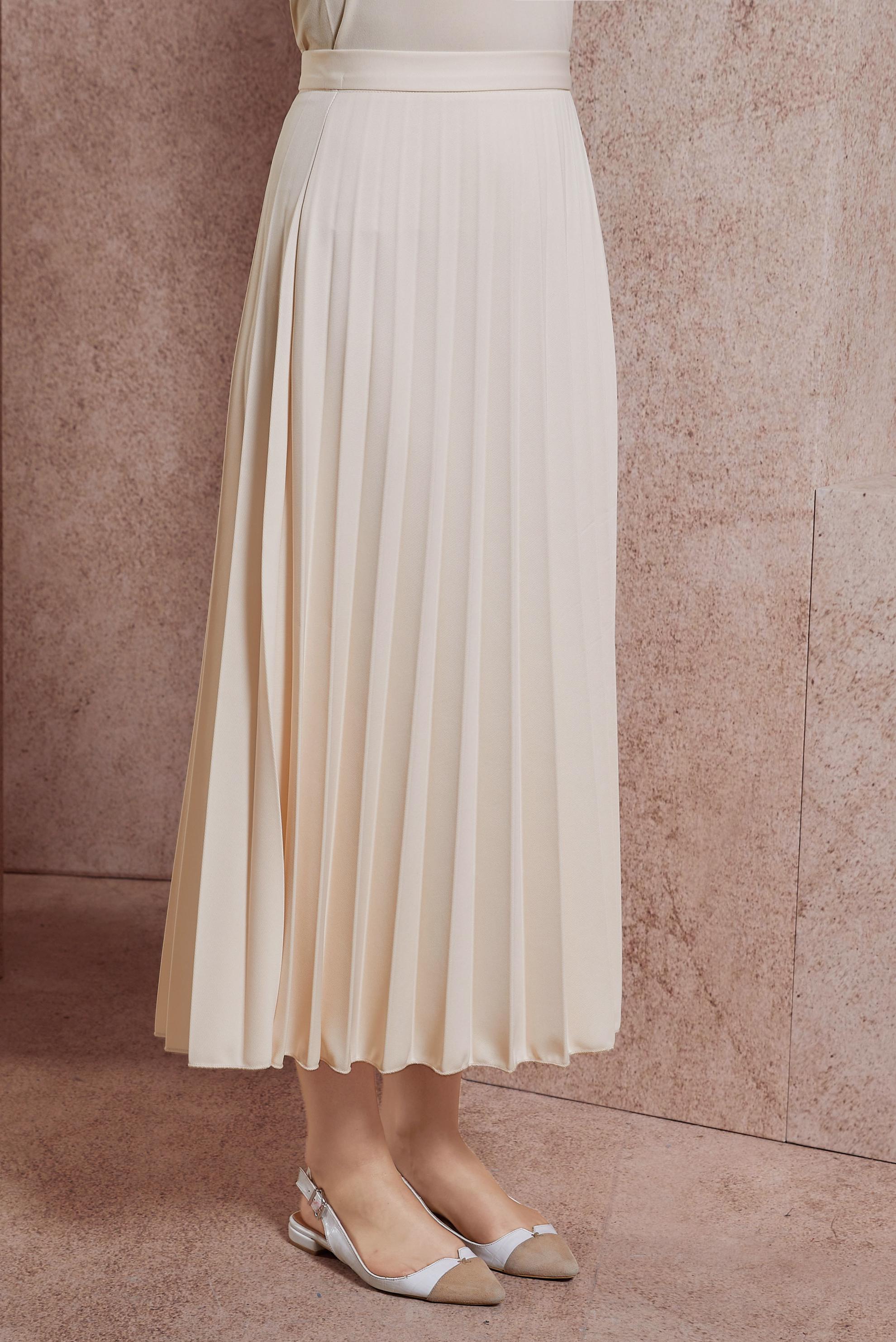 Tesettür giyim EKRU PİLİSELİ ETEK 60572