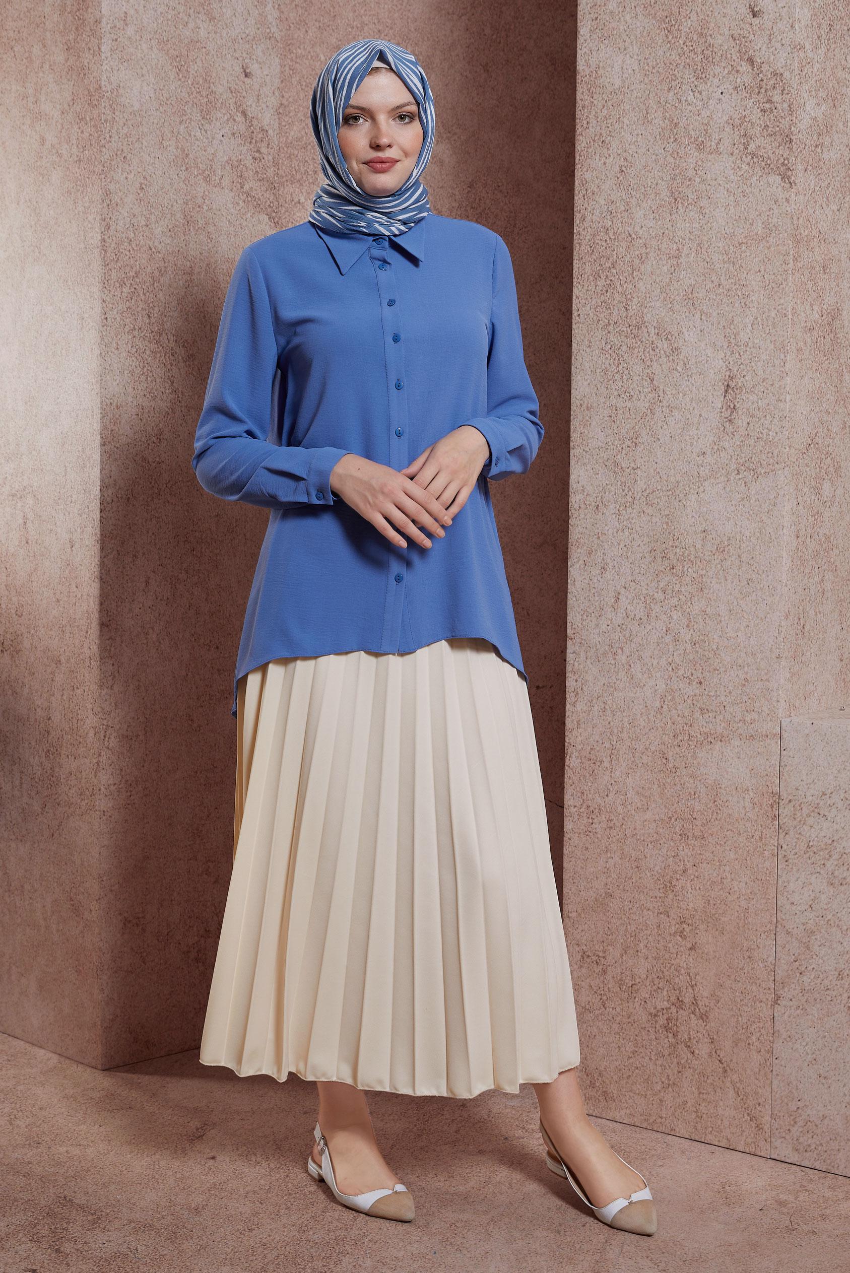 Tesettür giyim EKRU PİLİSELİ ETEK 60572