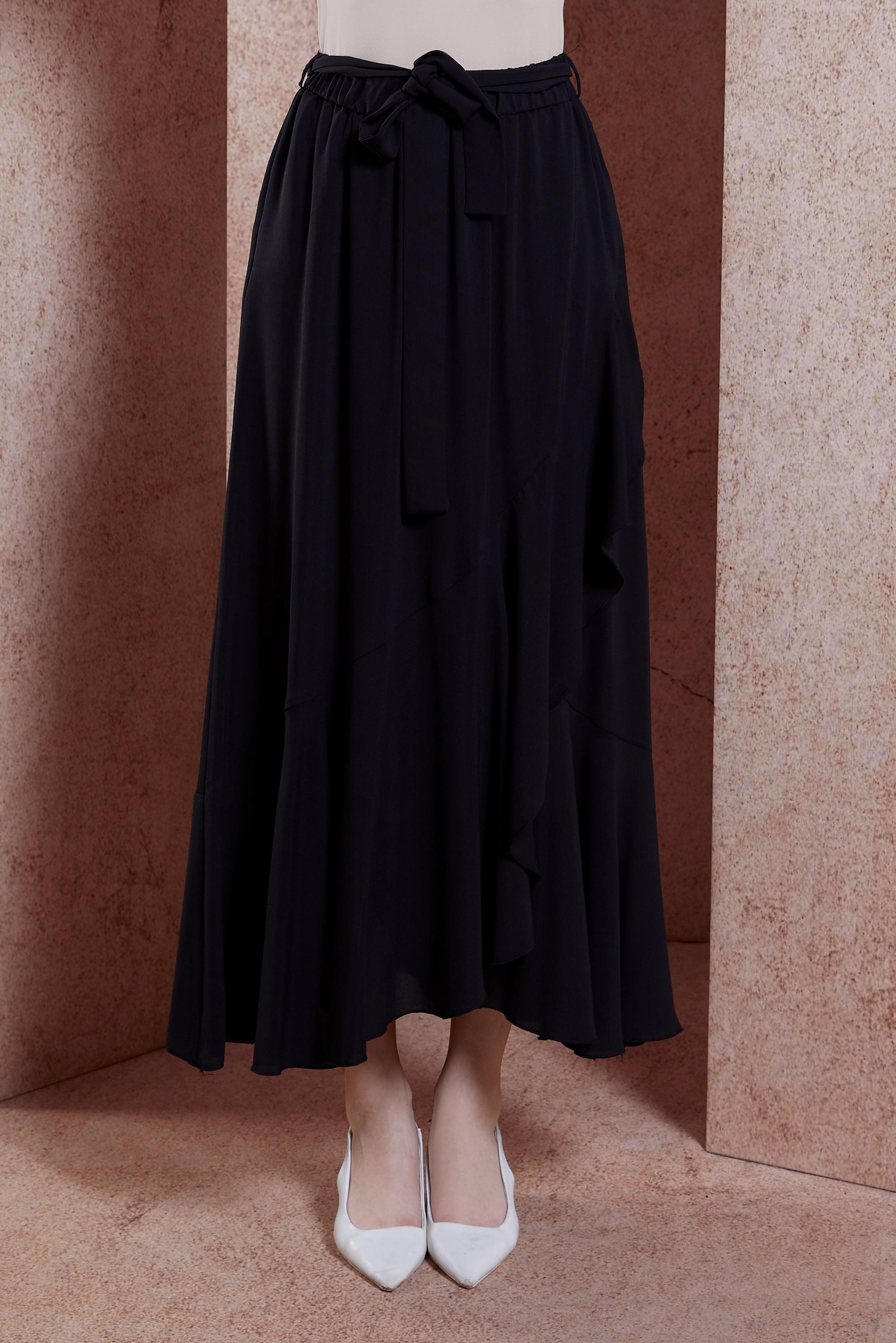 Vêtements hijab NOIR JUPE CEINTURE À VOLANTS 60574