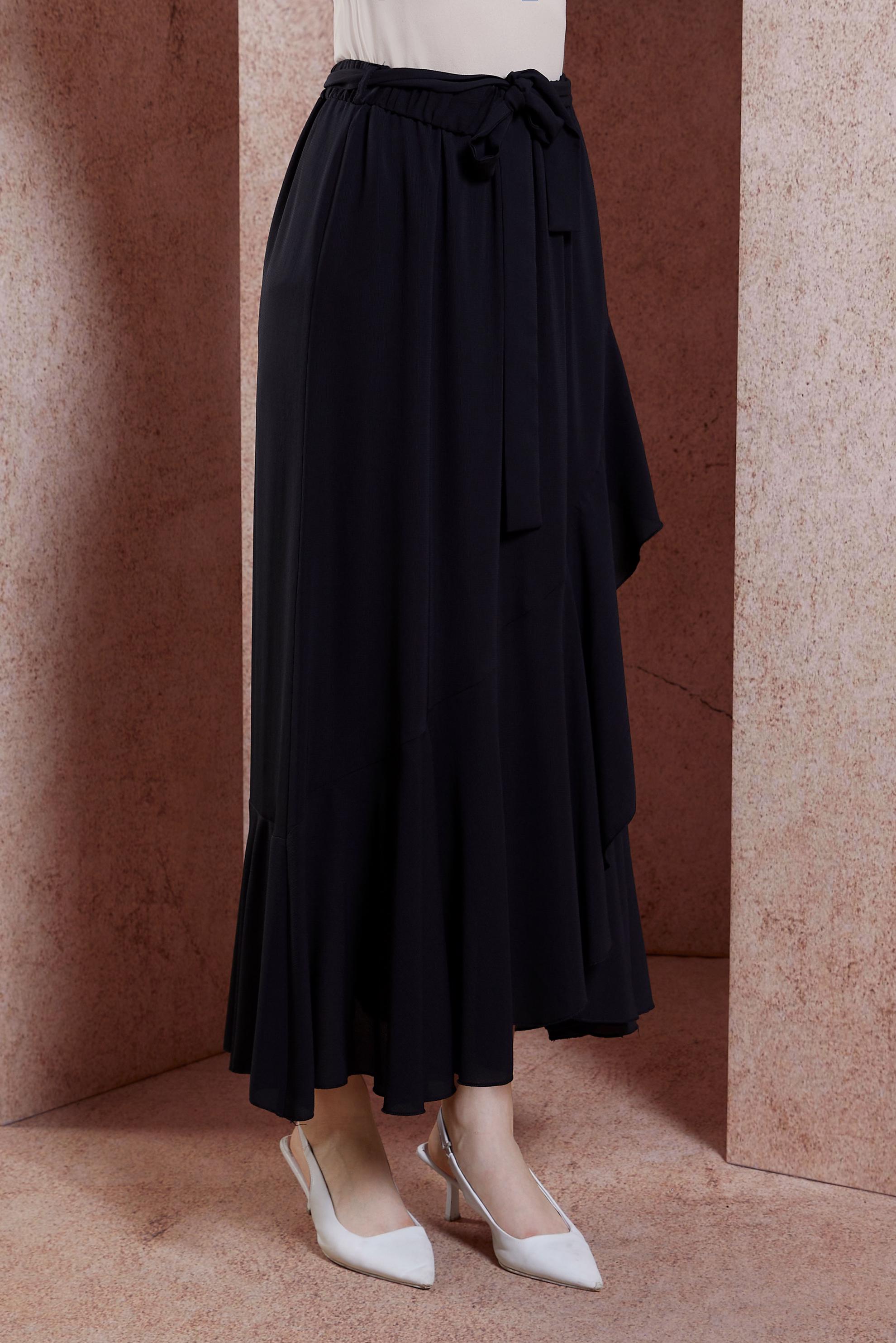 Vêtements hijab NOIR JUPE CEINTURE À VOLANTS 60574