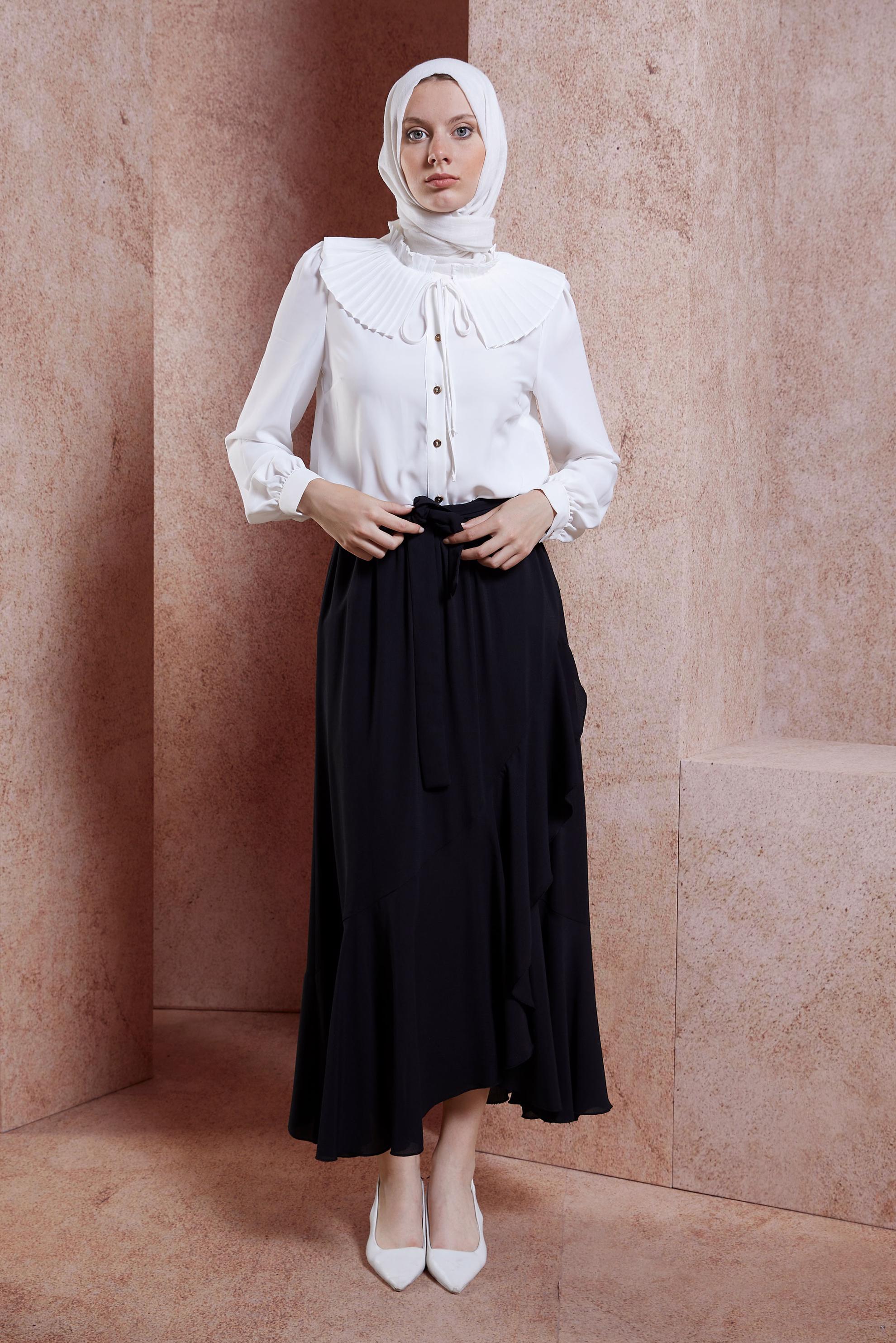 Vêtements hijab NOIR JUPE CEINTURE À VOLANTS 60574