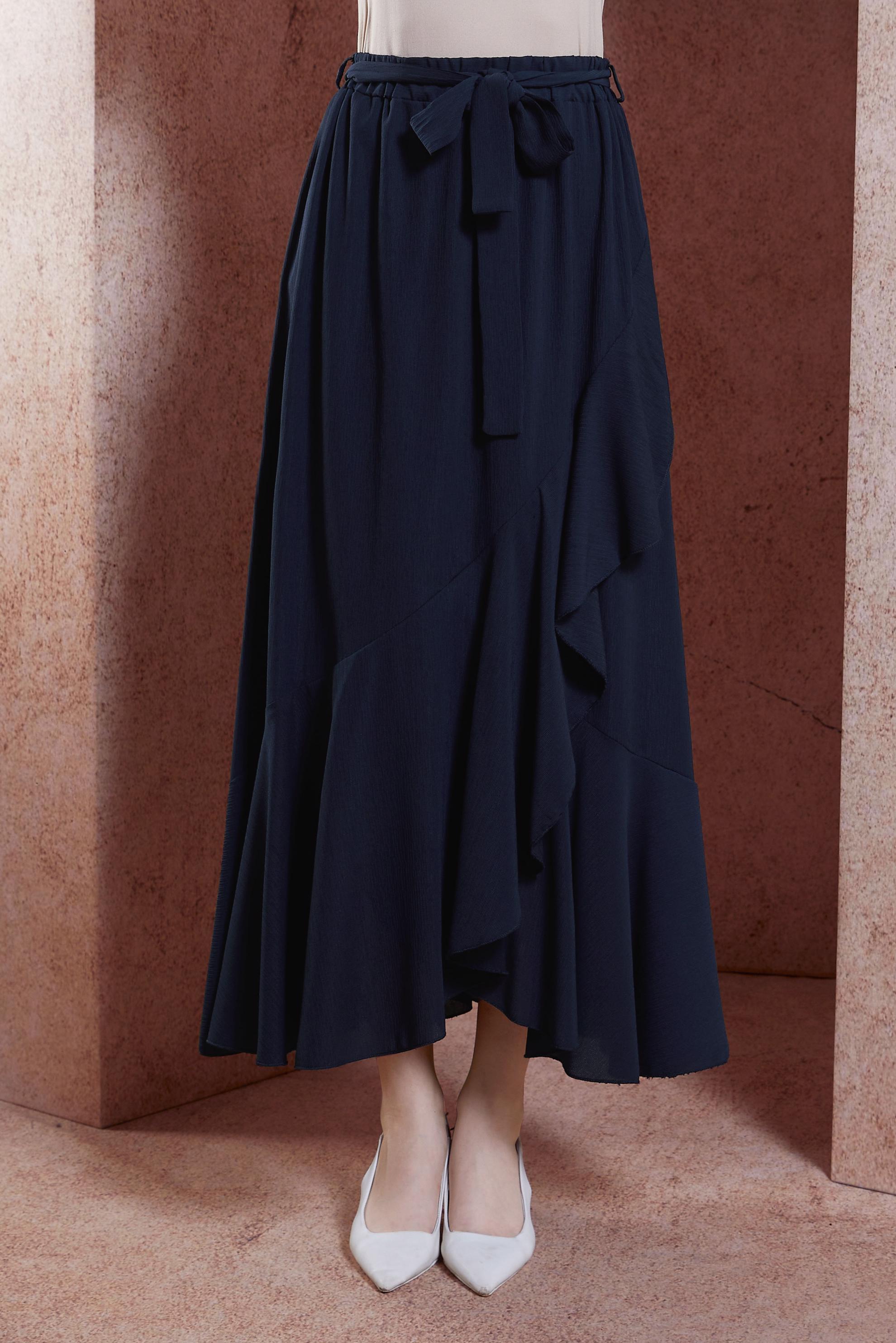 Hijab clothing NAVY BLUE FRILLED BELTED SKIRT 60574