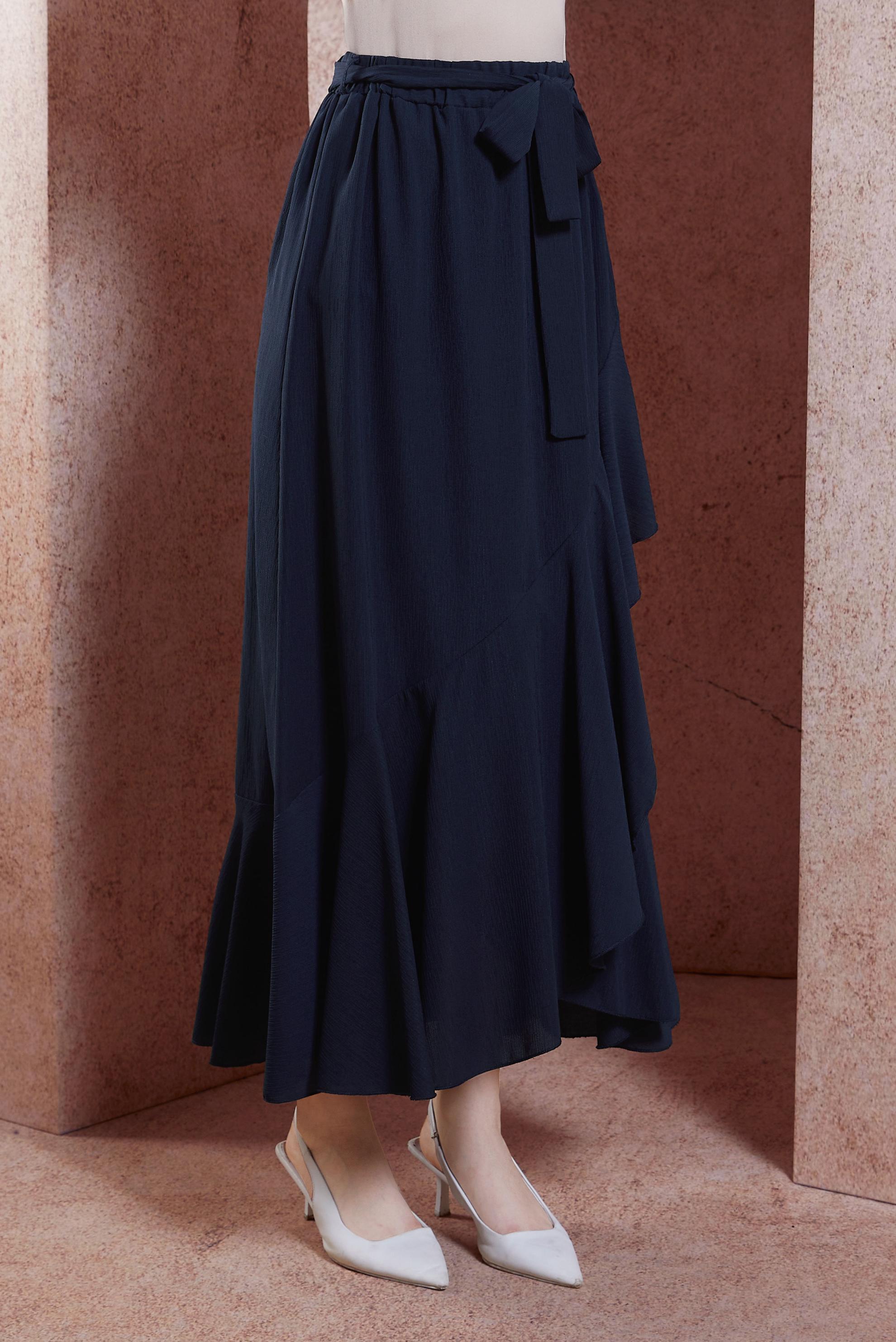 Hijab clothing NAVY BLUE FRILLED BELTED SKIRT 60574