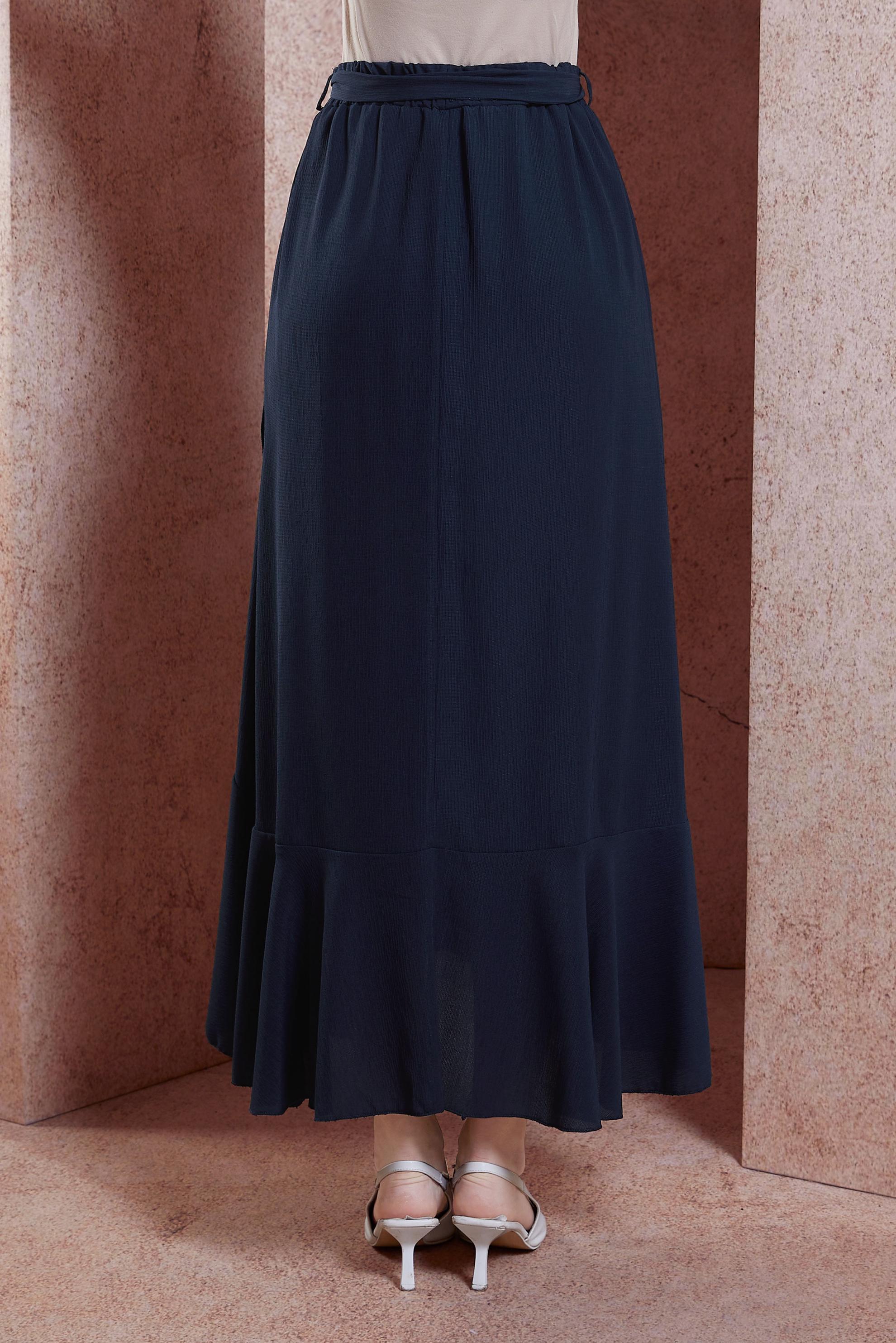 Hijab clothing NAVY BLUE FRILLED BELTED SKIRT 60574