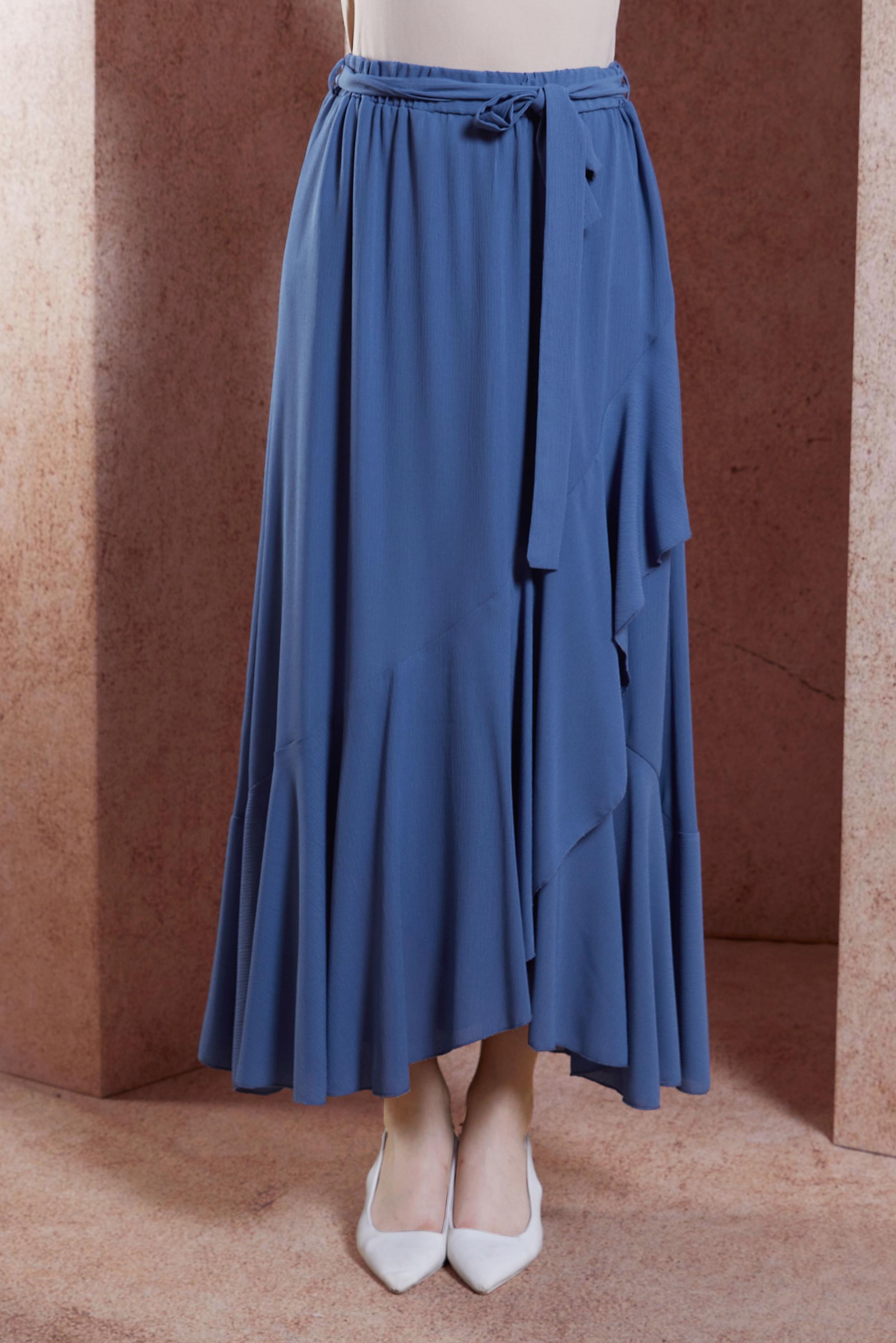 Hijab clothing BLUE FRILLED BELTED SKIRT 60574
