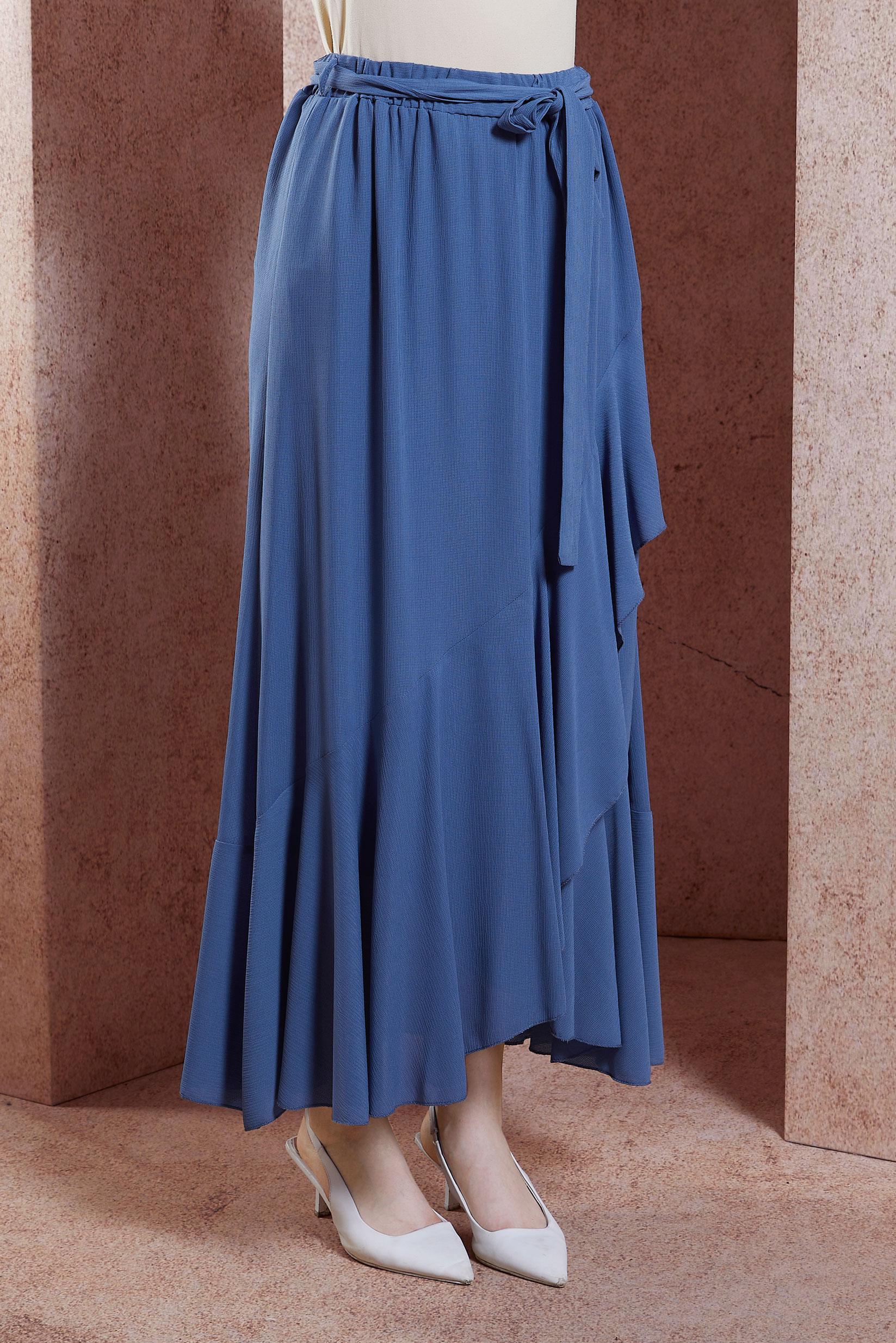 Hijab clothing BLUE FRILLED BELTED SKIRT 60574