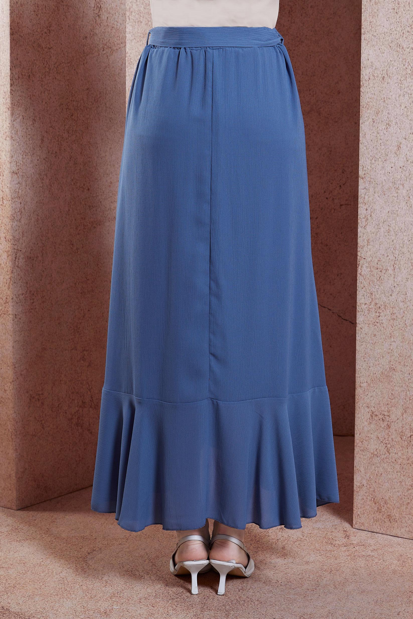 Hijab clothing BLUE FRILLED BELTED SKIRT 60574