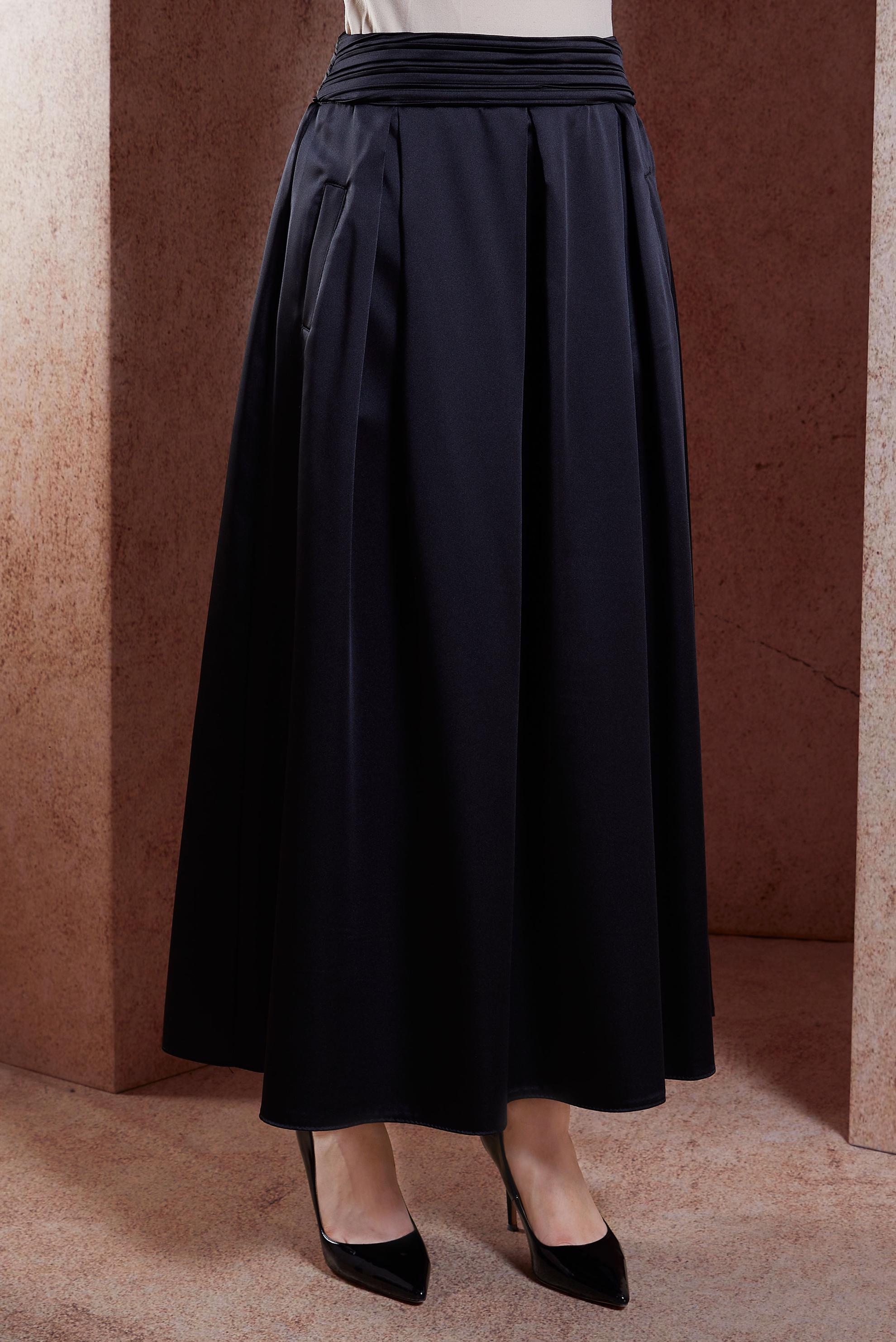 Tesettür giyim SİYAH SATEN UZUN ETEK 60580