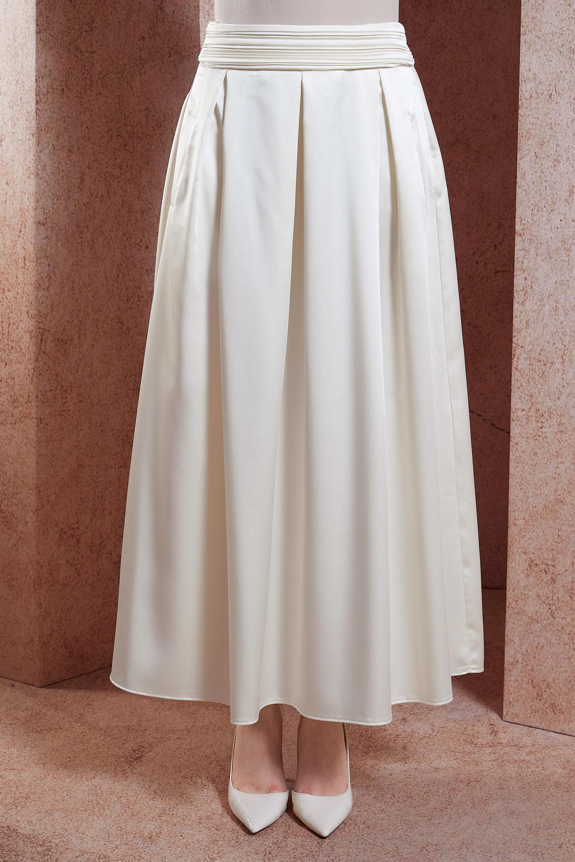 Tesettür giyim BEYAZ SATEN UZUN ETEK 60580