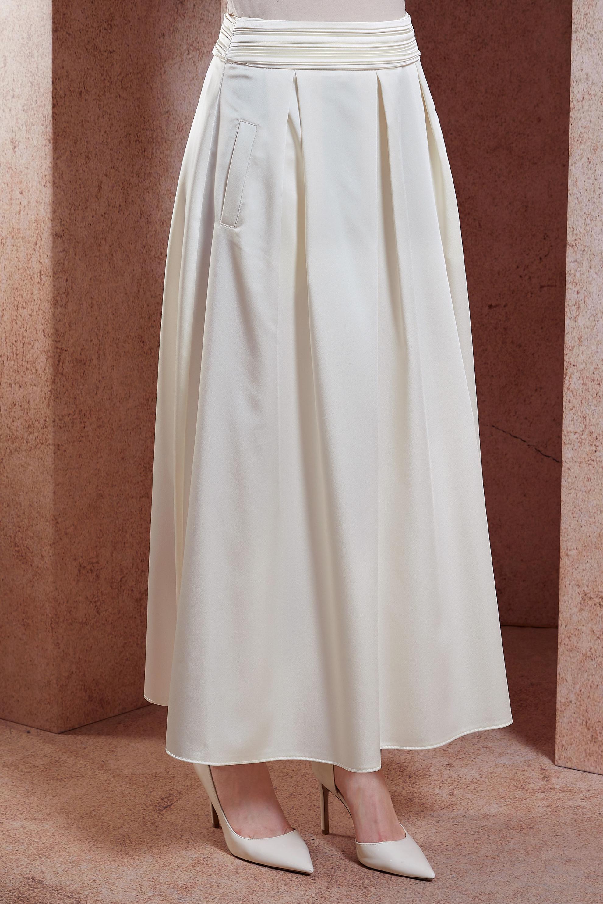 Tesettür giyim BEYAZ SATEN UZUN ETEK 60580