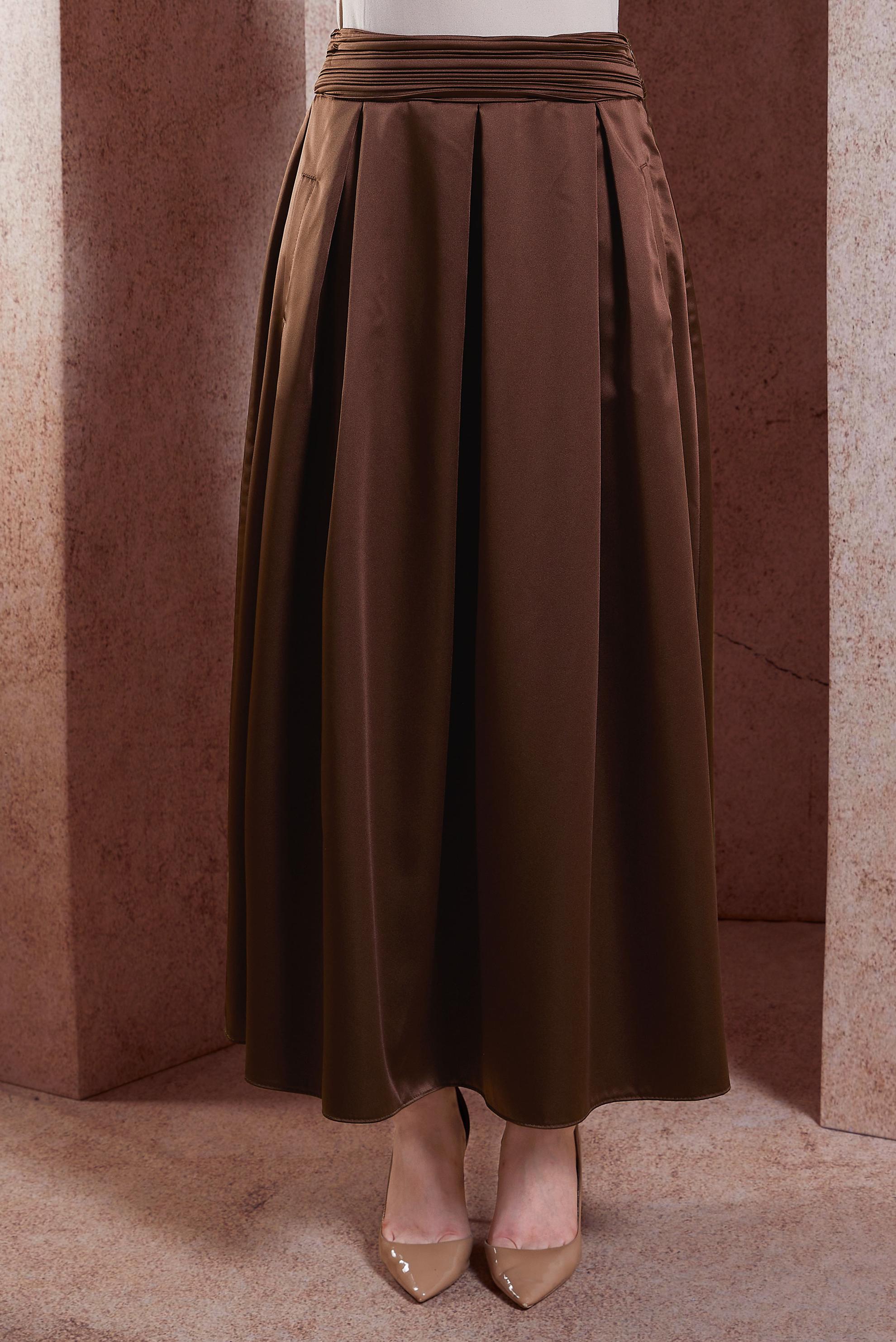 Tesettür giyim KAHVE SATEN UZUN ETEK 60580