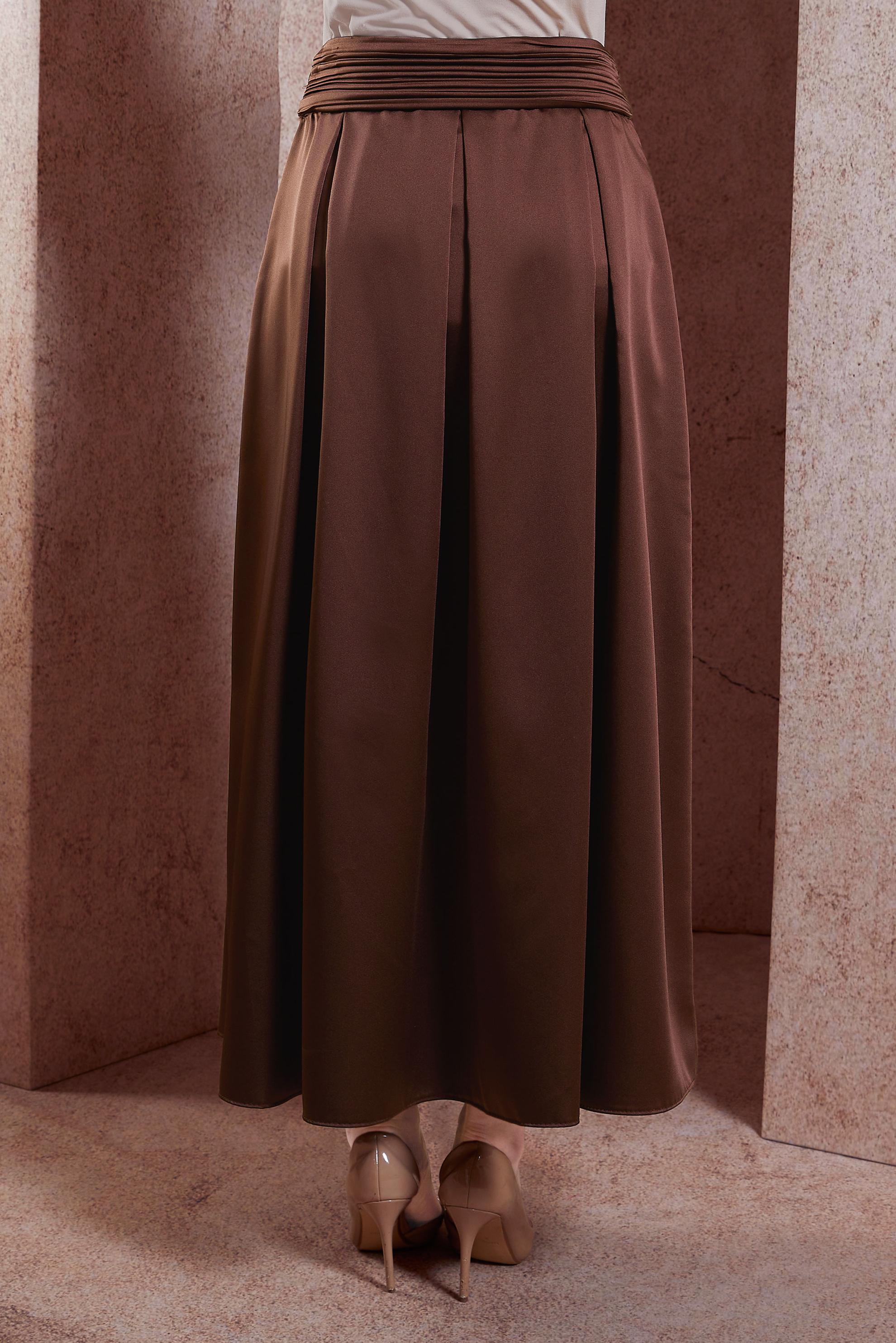 Tesettür giyim KAHVE SATEN UZUN ETEK 60580