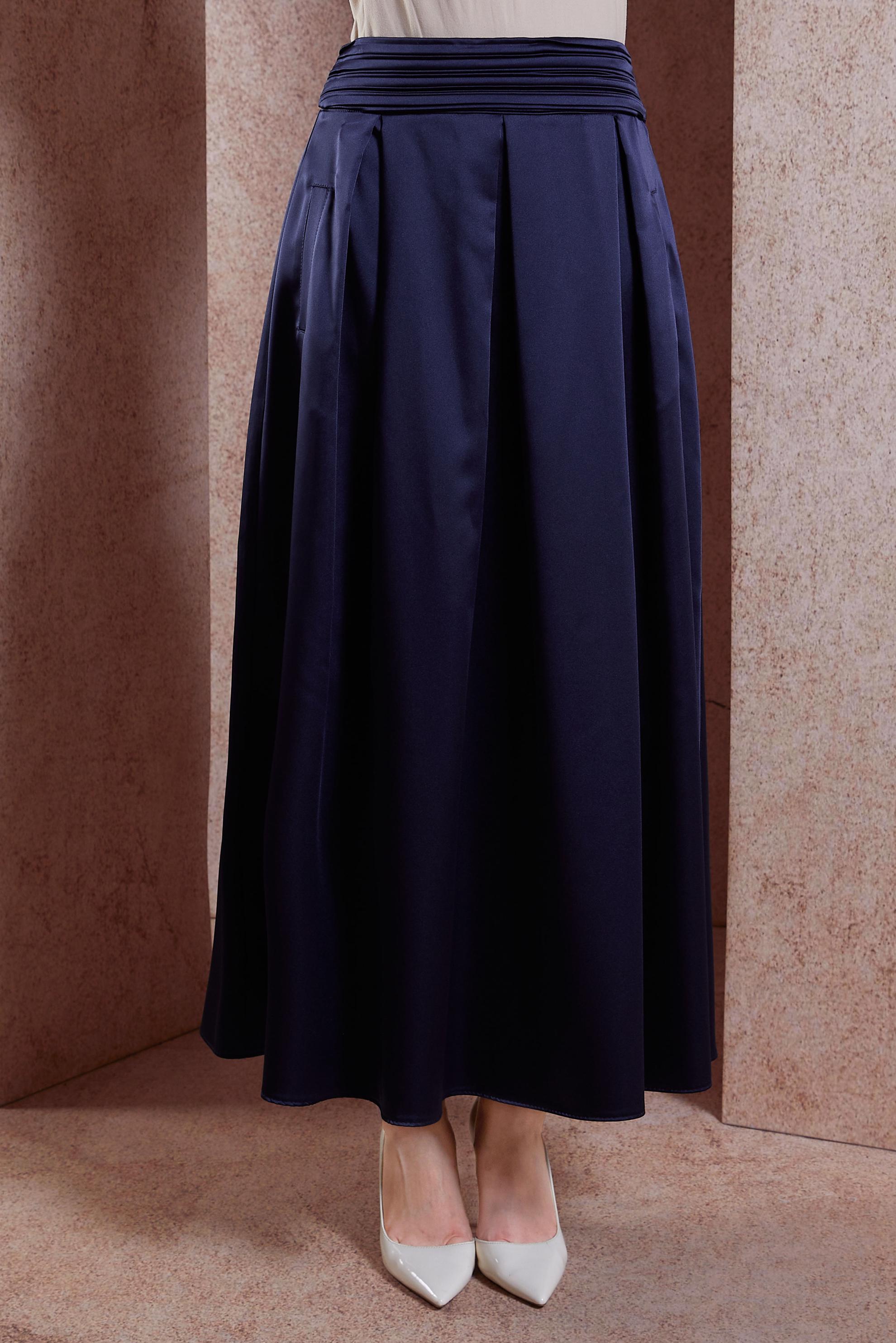 Tesettür giyim LACİVERT SATEN UZUN ETEK 60580