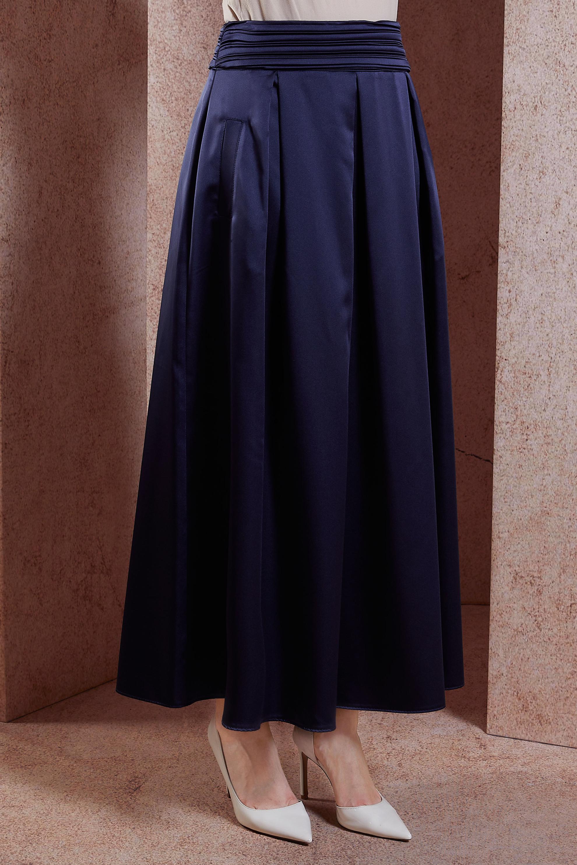 Tesettür giyim LACİVERT SATEN UZUN ETEK 60580