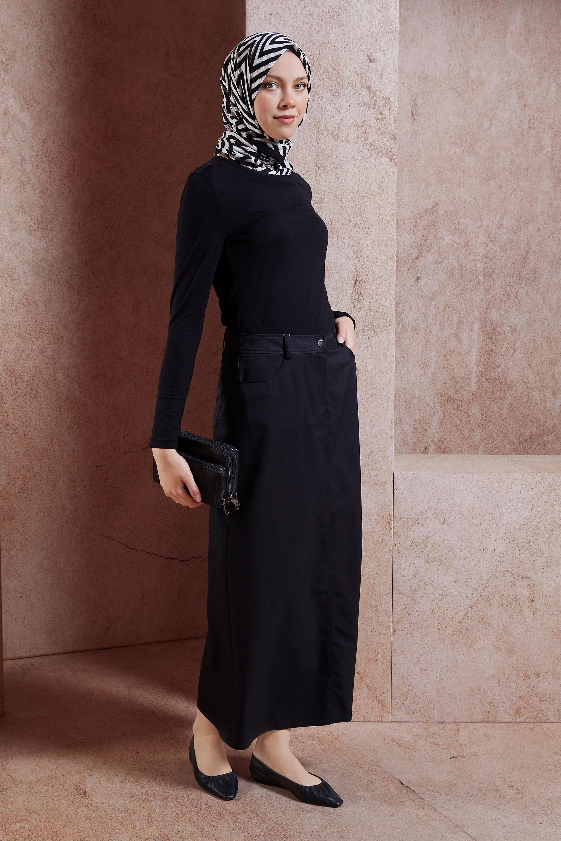 Tesettür giyim SİYAH DÜZ KESİM TESETTÜR ETEK 60584