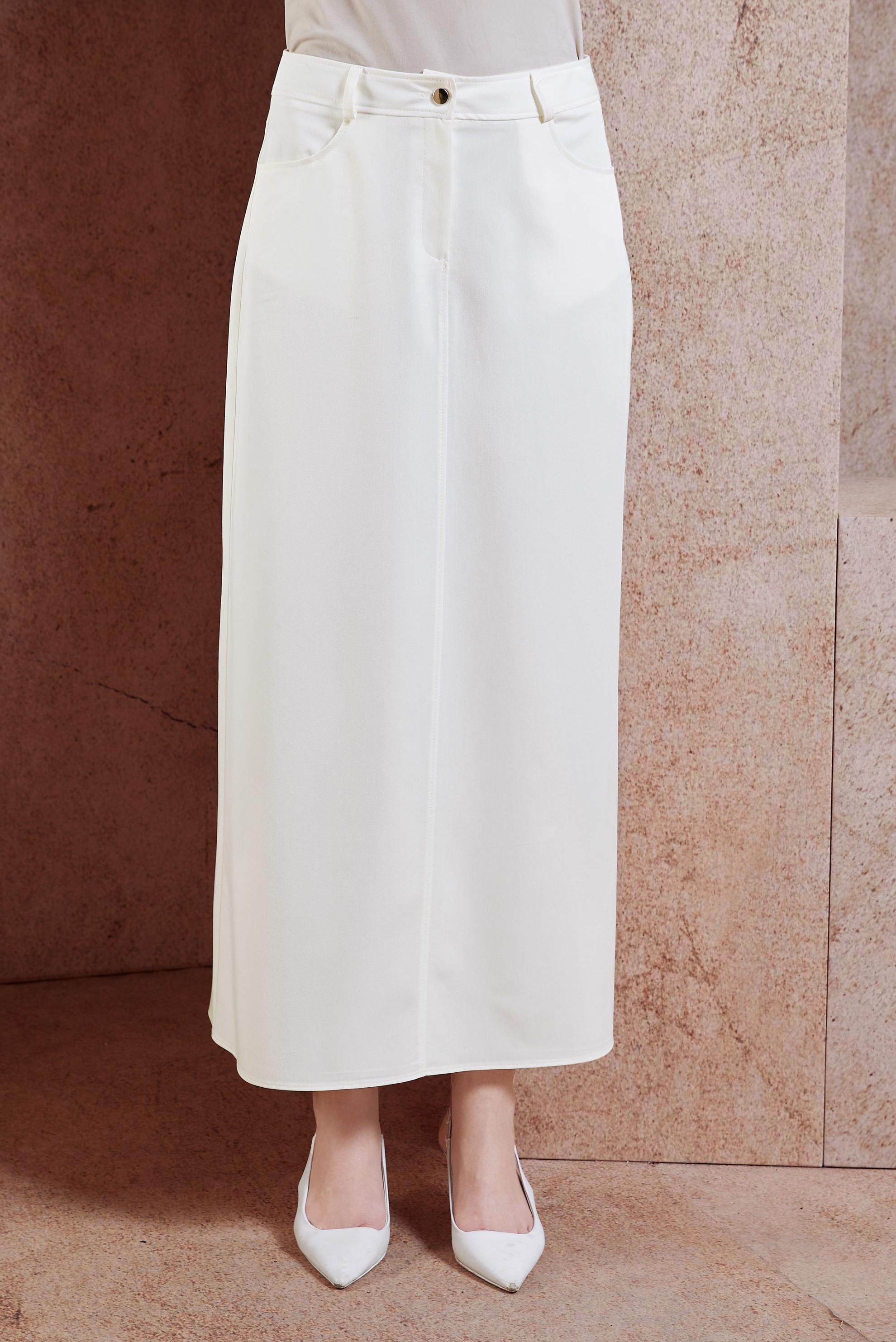 Tesettür giyim BEYAZ DÜZ KESİM TESETTÜR ETEK 60584