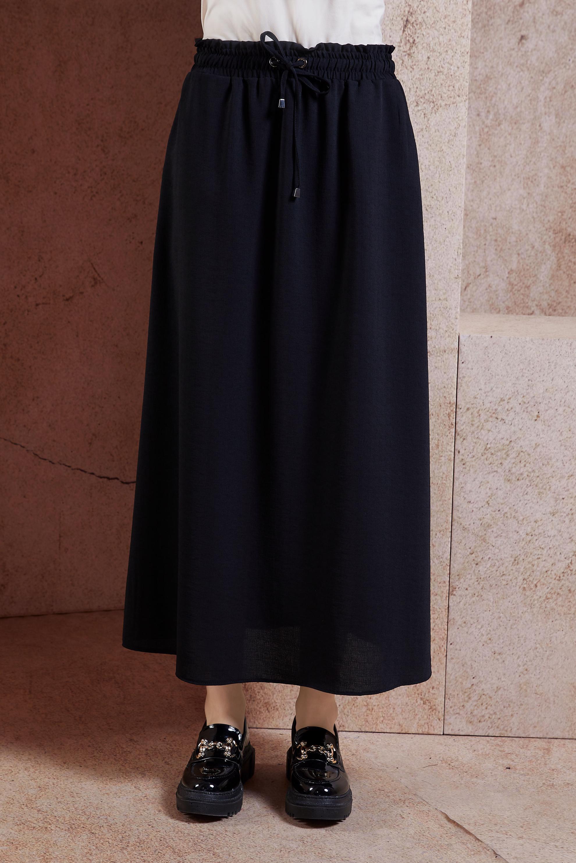 Tesettür giyim SİYAH BELİ LASTİKLİ TESETTÜR ETEK 60587