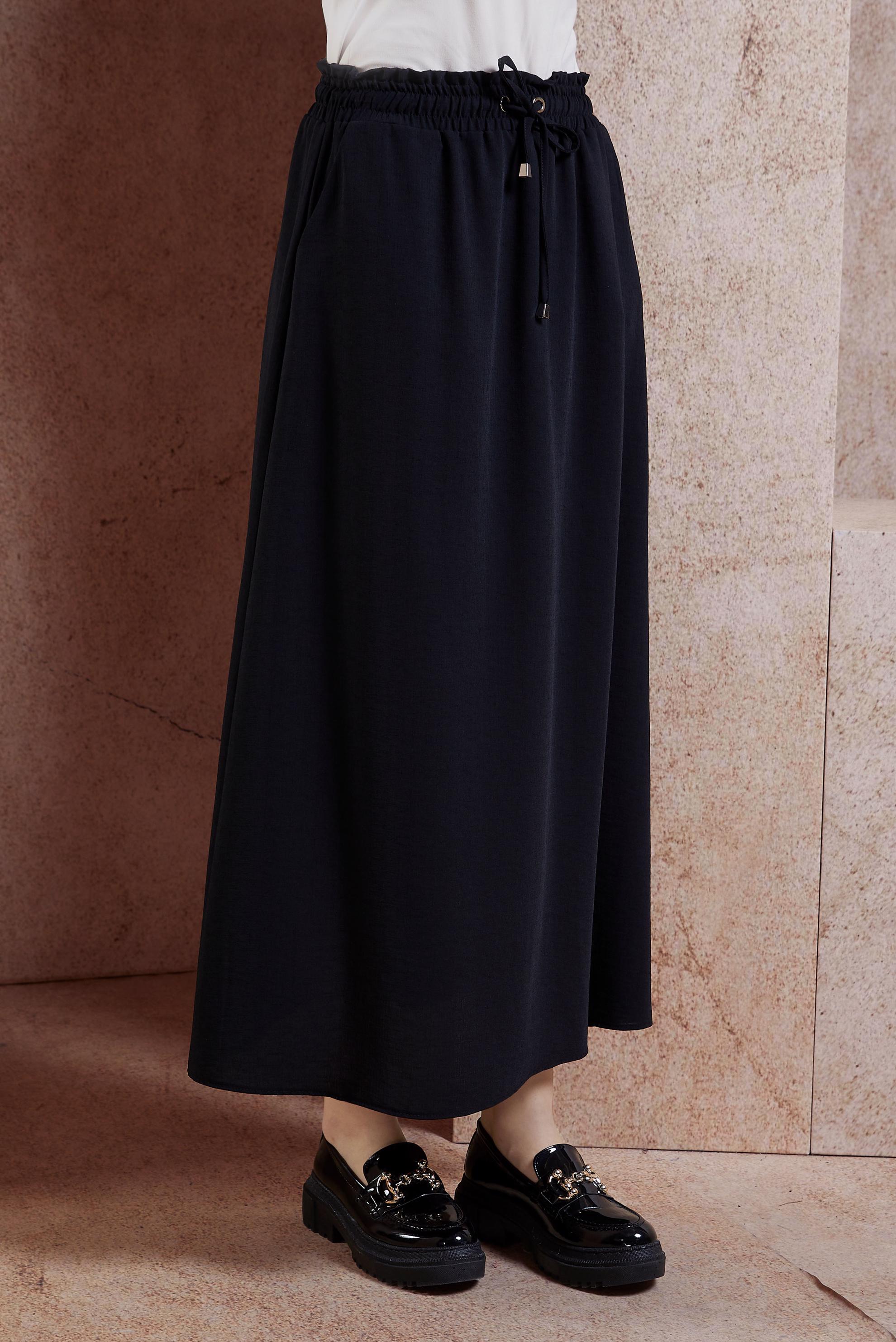 Tesettür giyim SİYAH BELİ LASTİKLİ TESETTÜR ETEK 60587