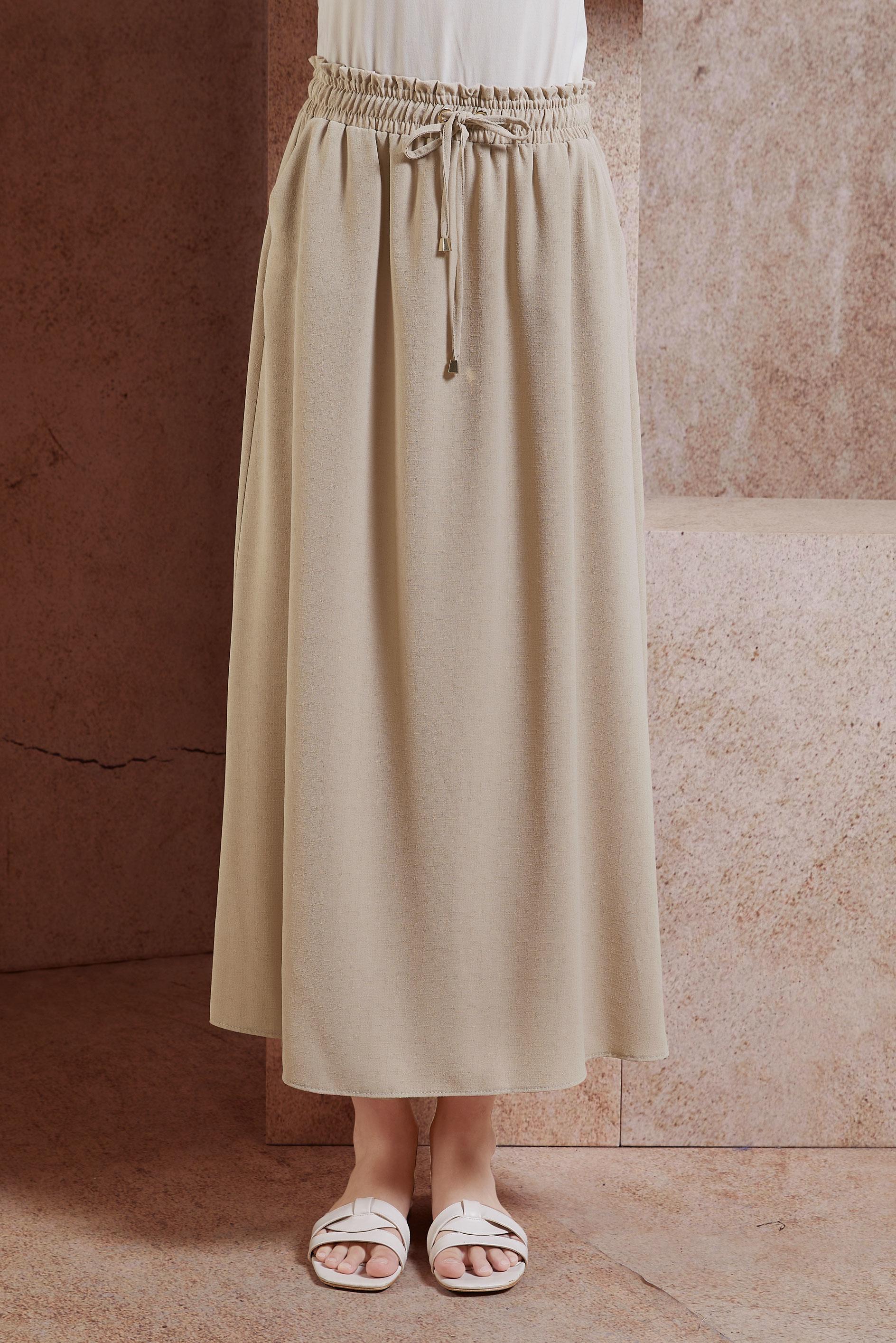 Tesettür giyim BEJ BELİ LASTİKLİ TESETTÜR ETEK 60587