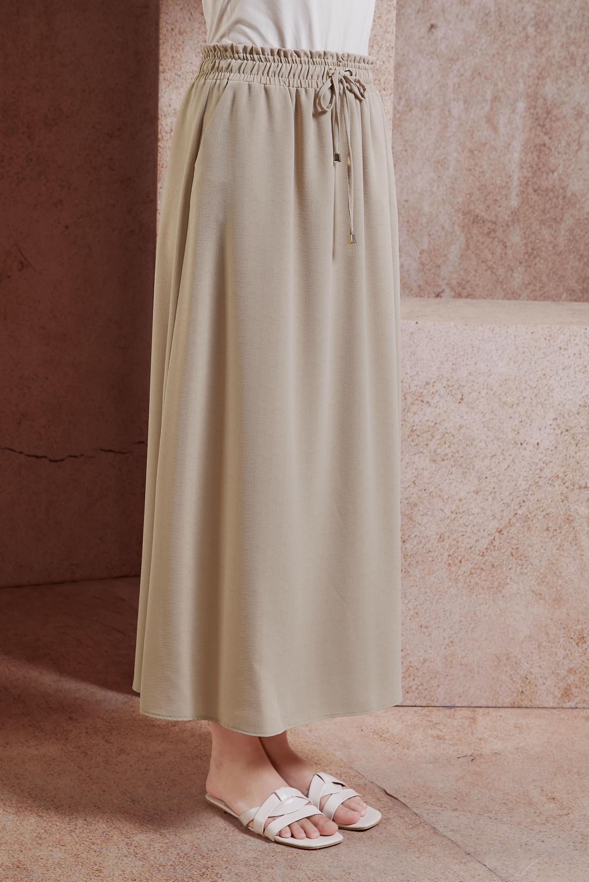 Tesettür giyim BEJ BELİ LASTİKLİ TESETTÜR ETEK 60587