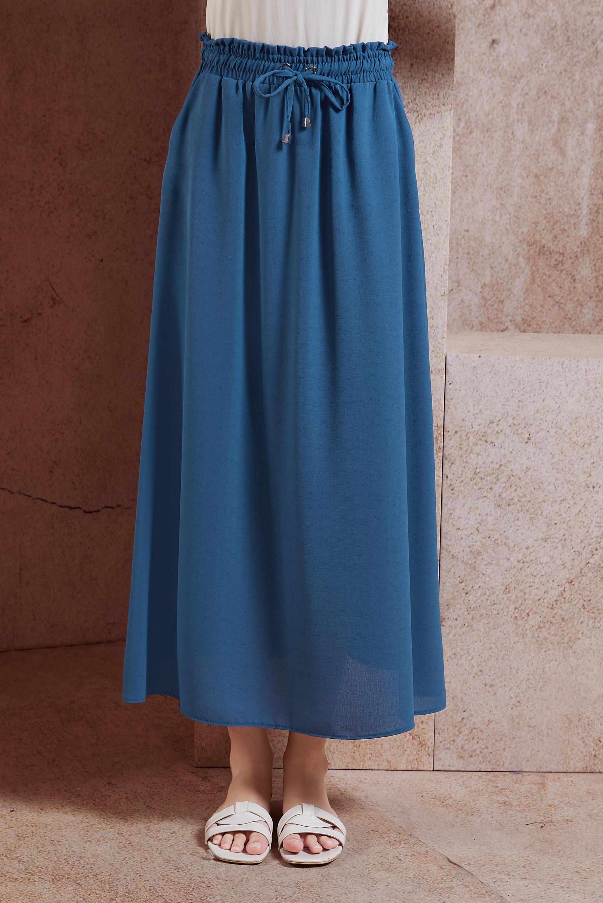 Tesettür giyim LACİVERT BELİ LASTİKLİ TESETTÜR ETEK 60587