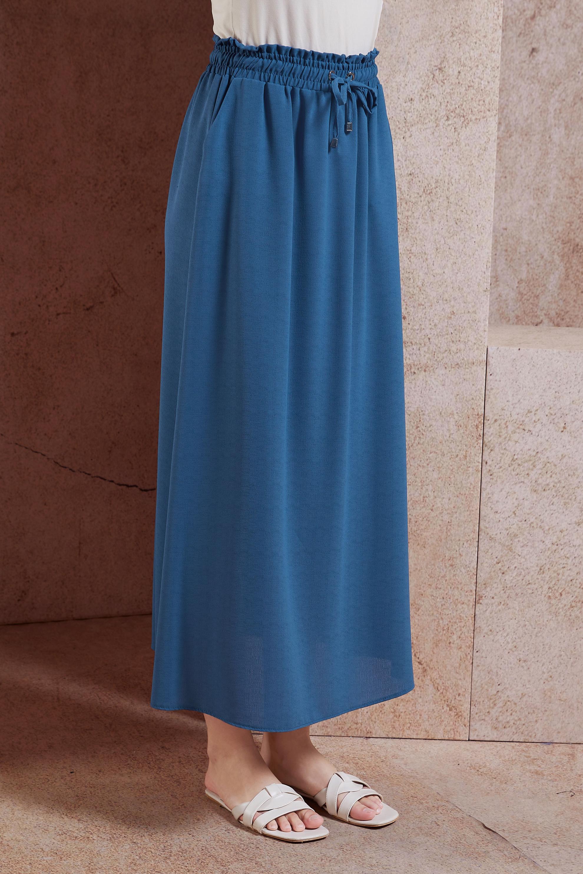 Tesettür giyim LACİVERT BELİ LASTİKLİ TESETTÜR ETEK 60587