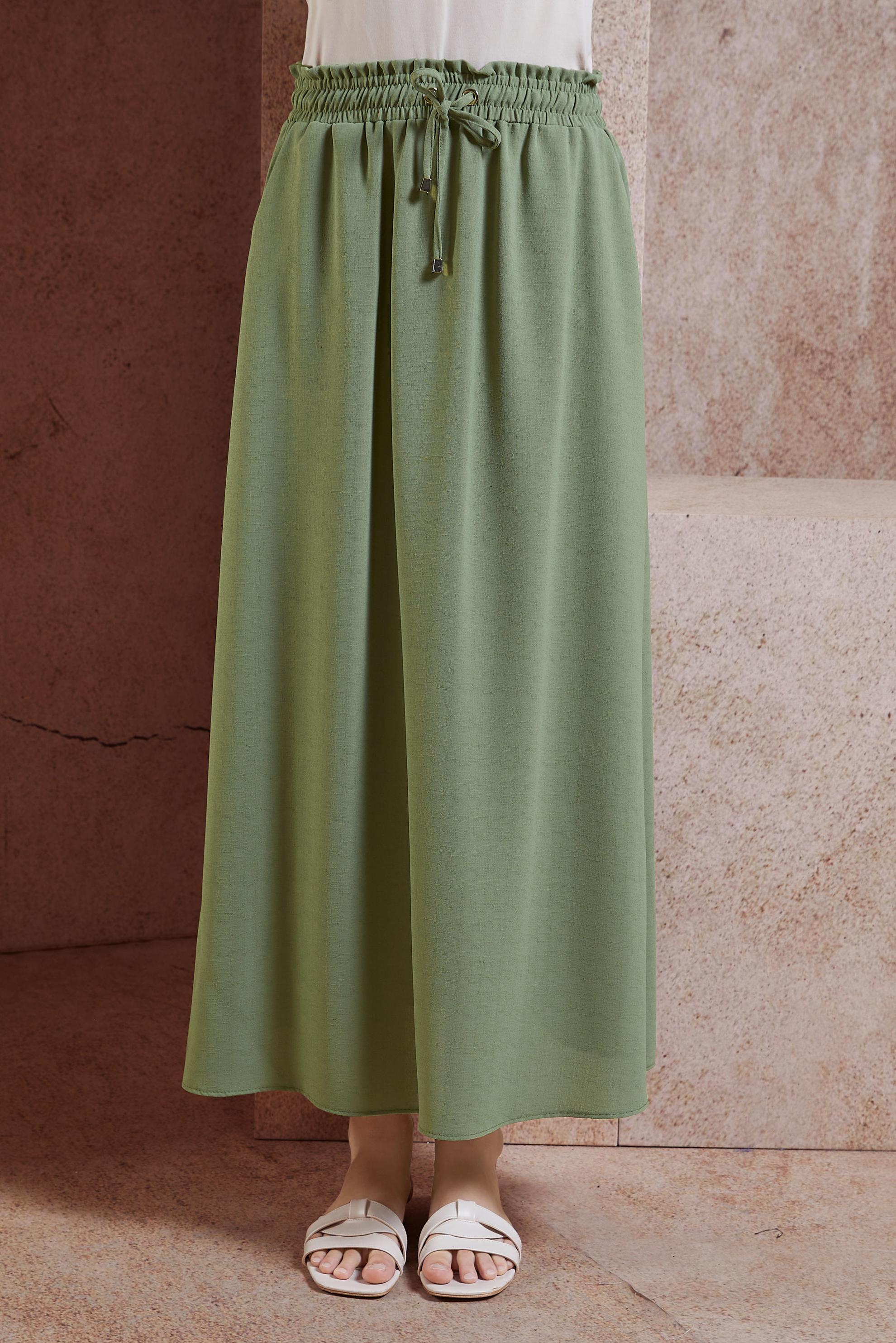 Tesettür giyim YEŞİL BELİ LASTİKLİ TESETTÜR ETEK 60587