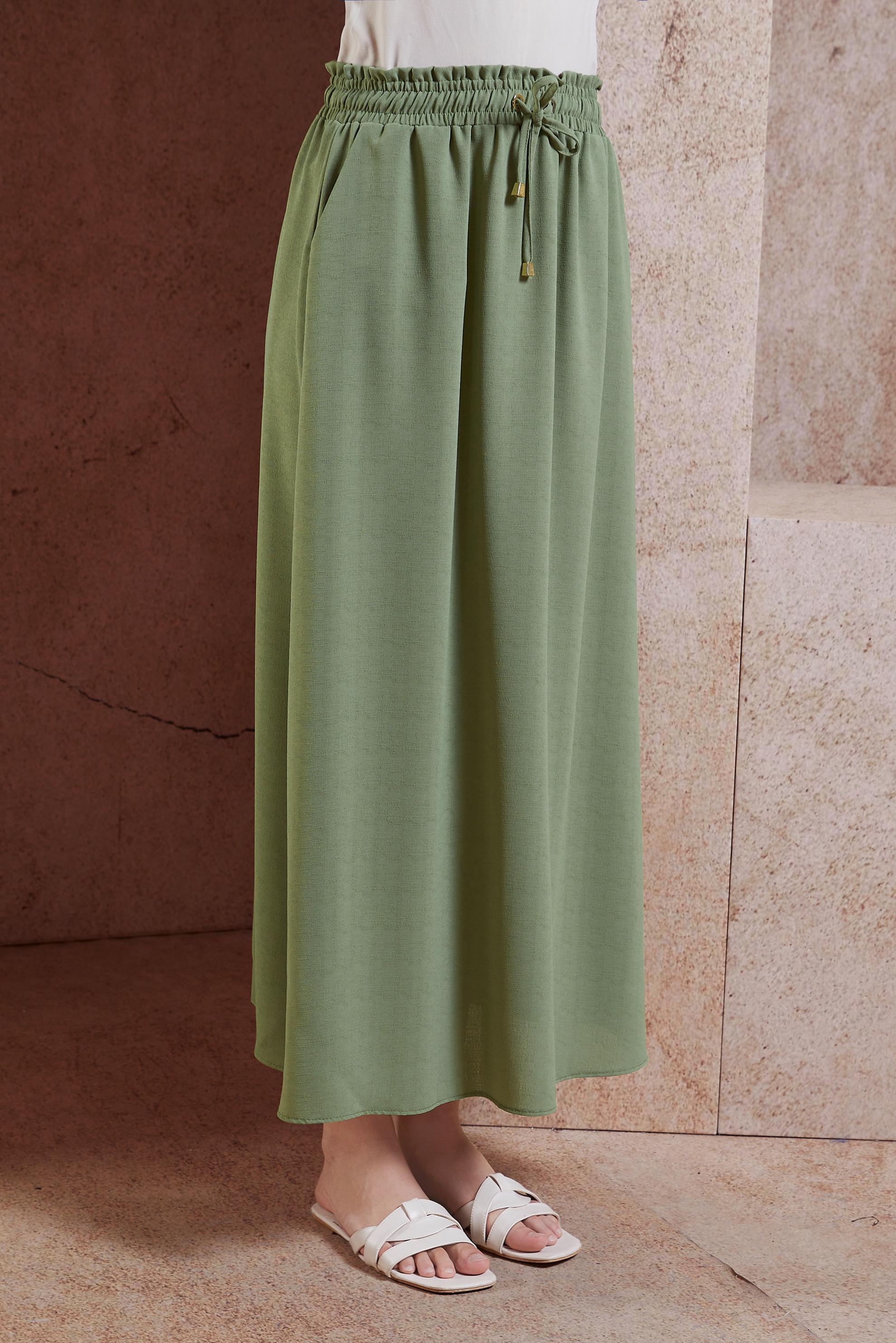 Tesettür giyim YEŞİL BELİ LASTİKLİ TESETTÜR ETEK 60587