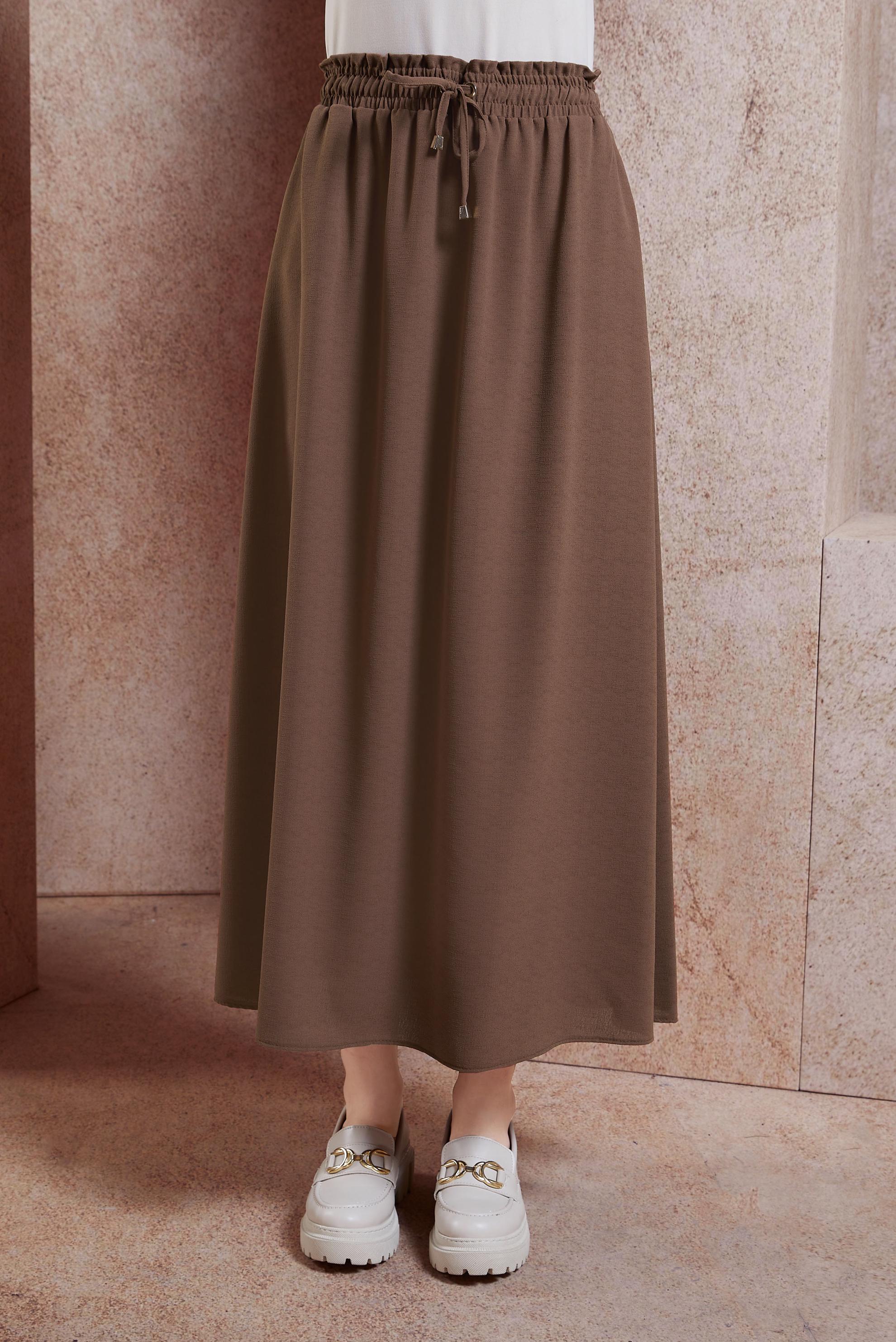 Tesettür giyim KAHVE BELİ LASTİKLİ TESETTÜR ETEK 60587