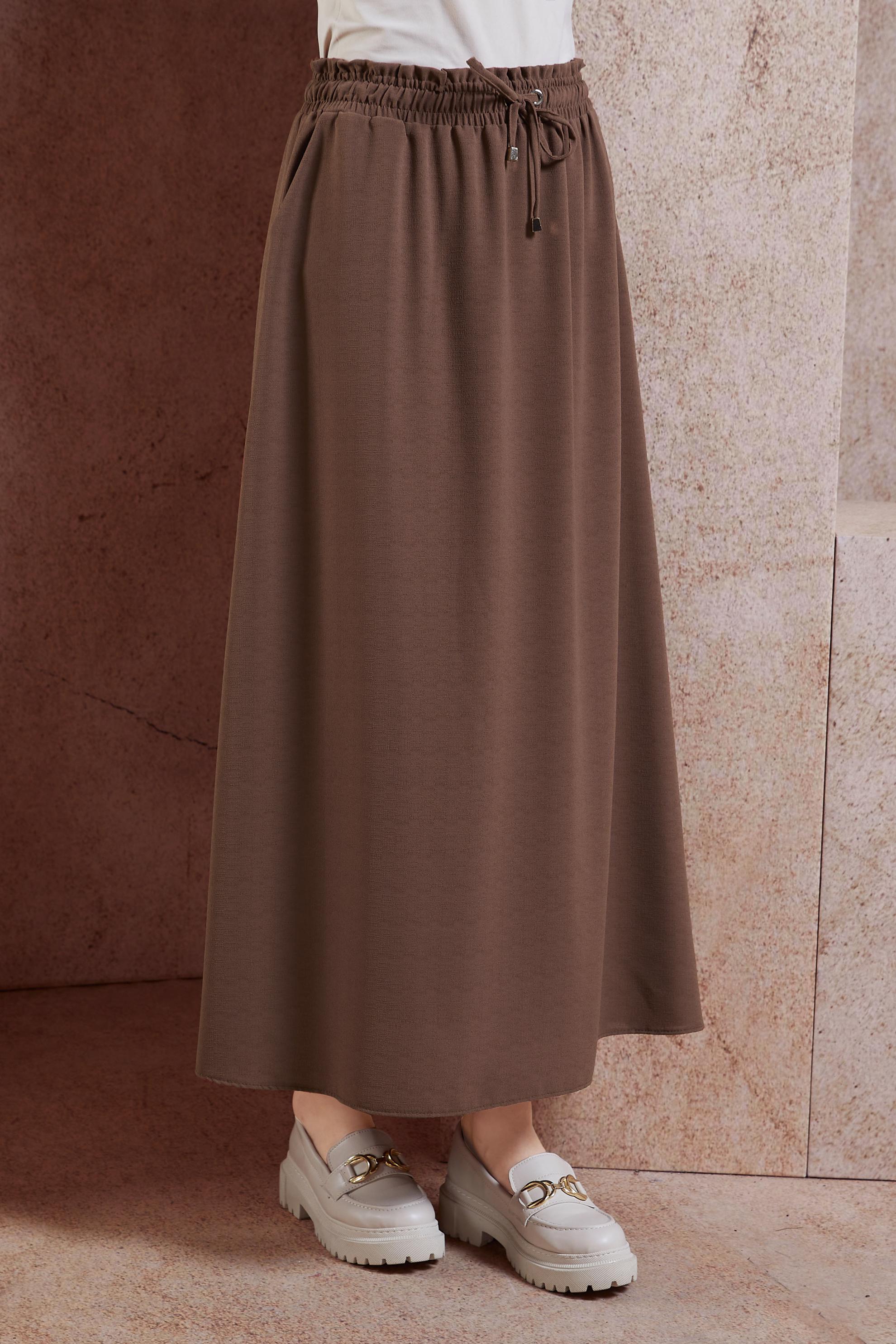 Tesettür giyim KAHVE BELİ LASTİKLİ TESETTÜR ETEK 60587