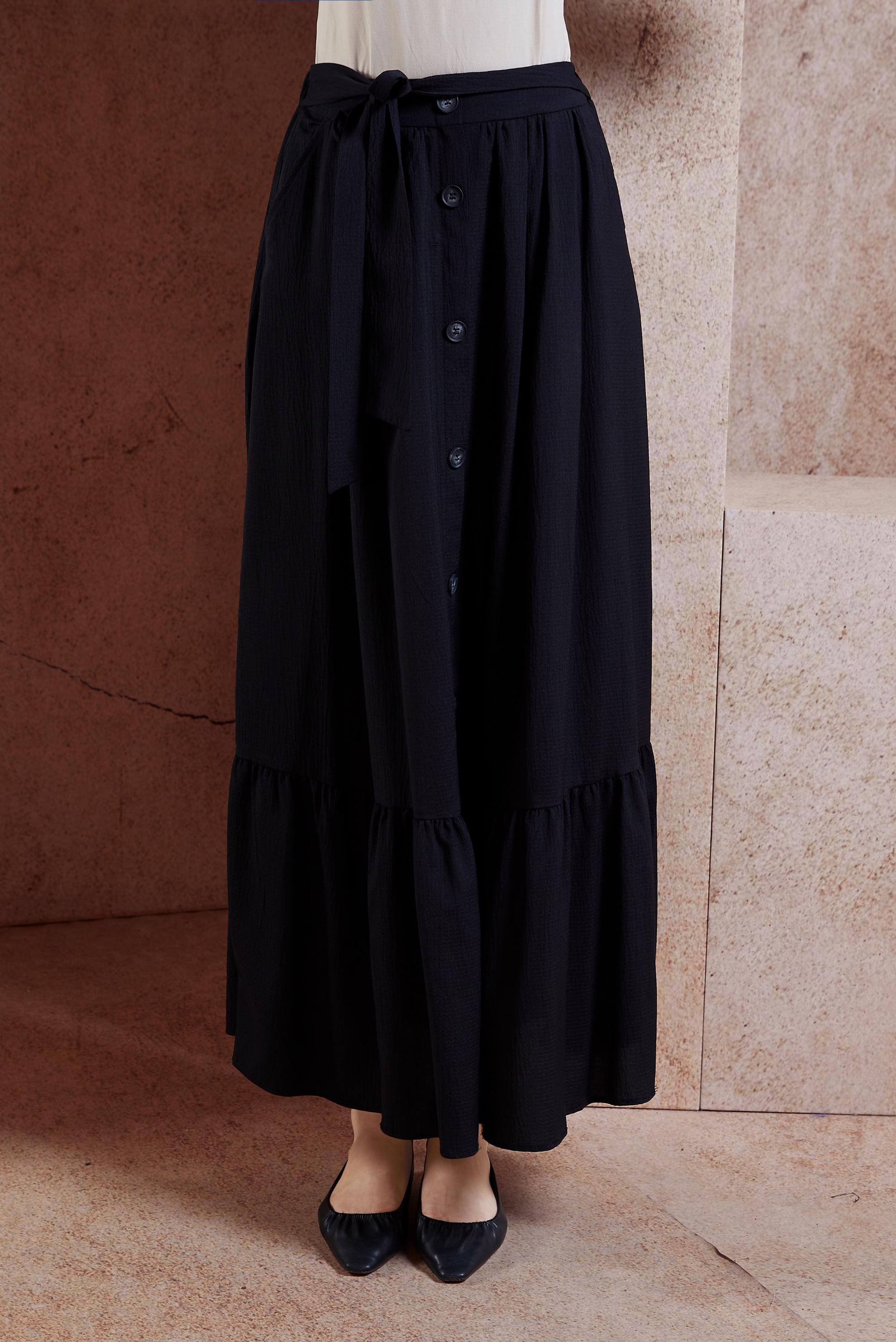 Tesettür giyim SİYAH KUŞAKLI TESETTÜR ETEK 60590