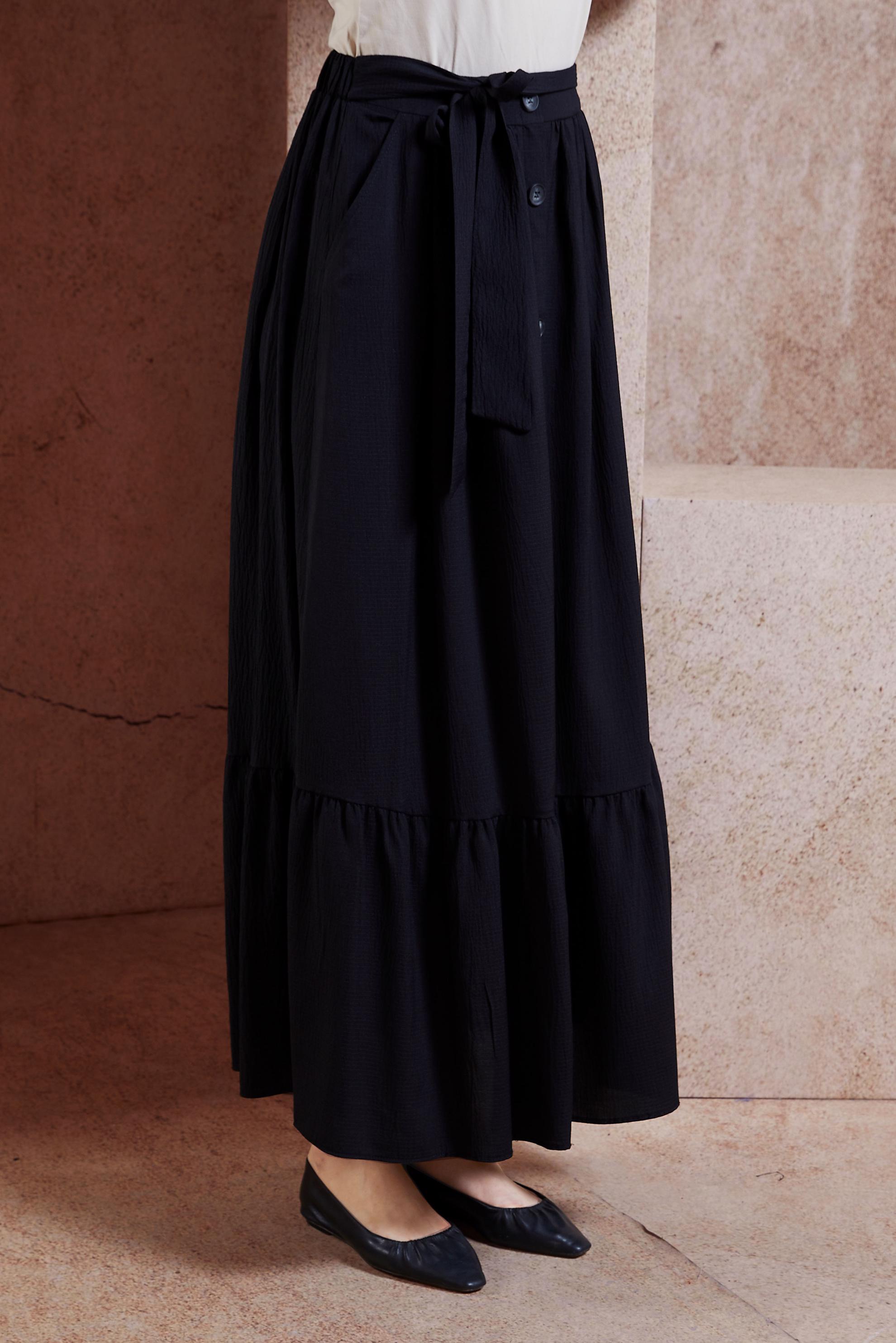 Tesettür giyim SİYAH KUŞAKLI TESETTÜR ETEK 60590