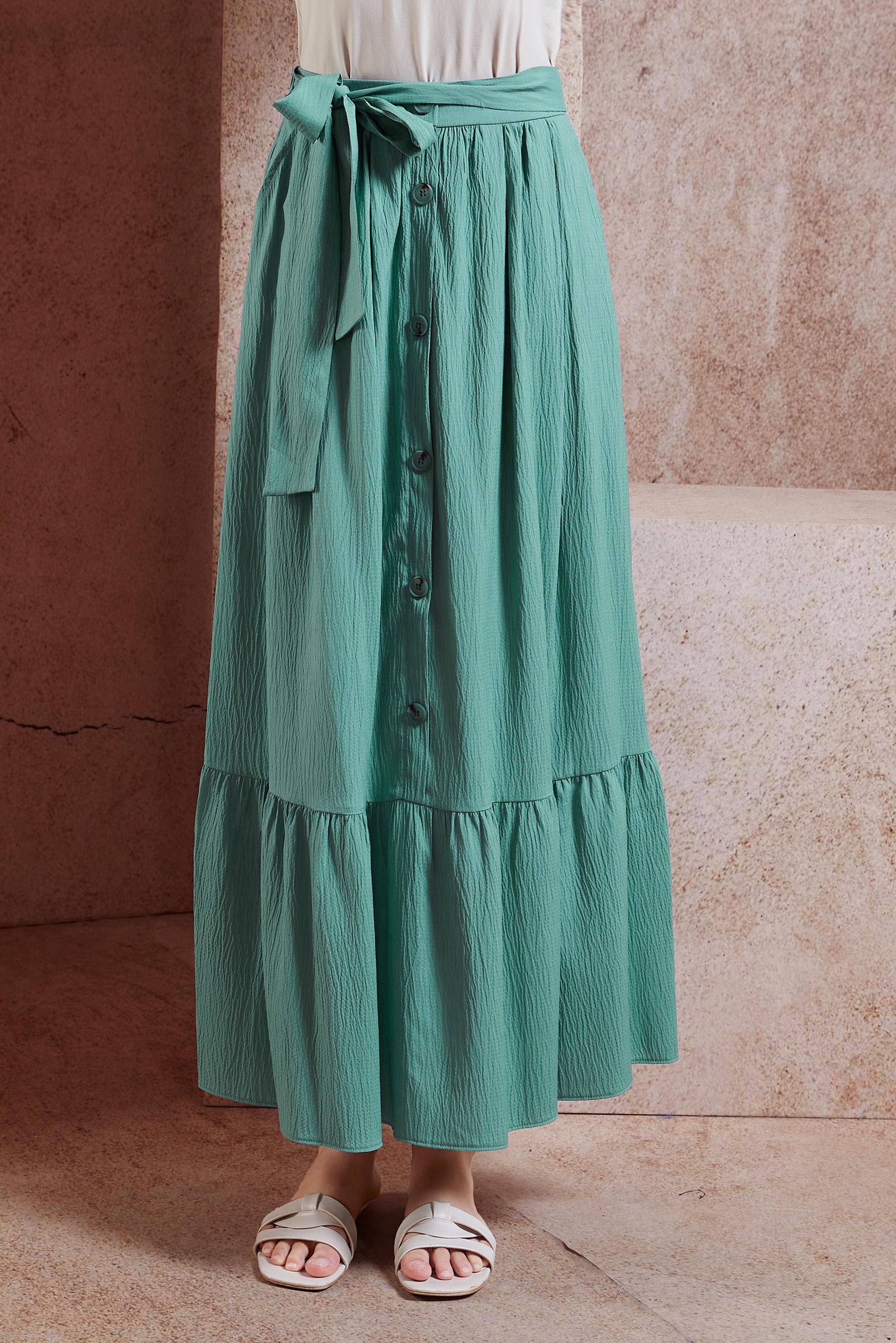 Tesettür giyim MAVİ KUŞAKLI TESETTÜR ETEK 60590