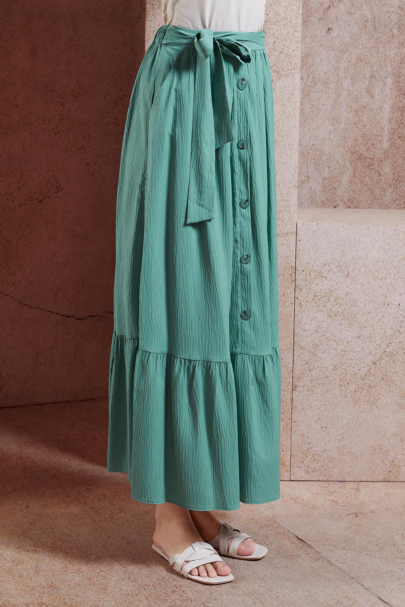 Tesettür giyim MAVİ KUŞAKLI TESETTÜR ETEK 60590