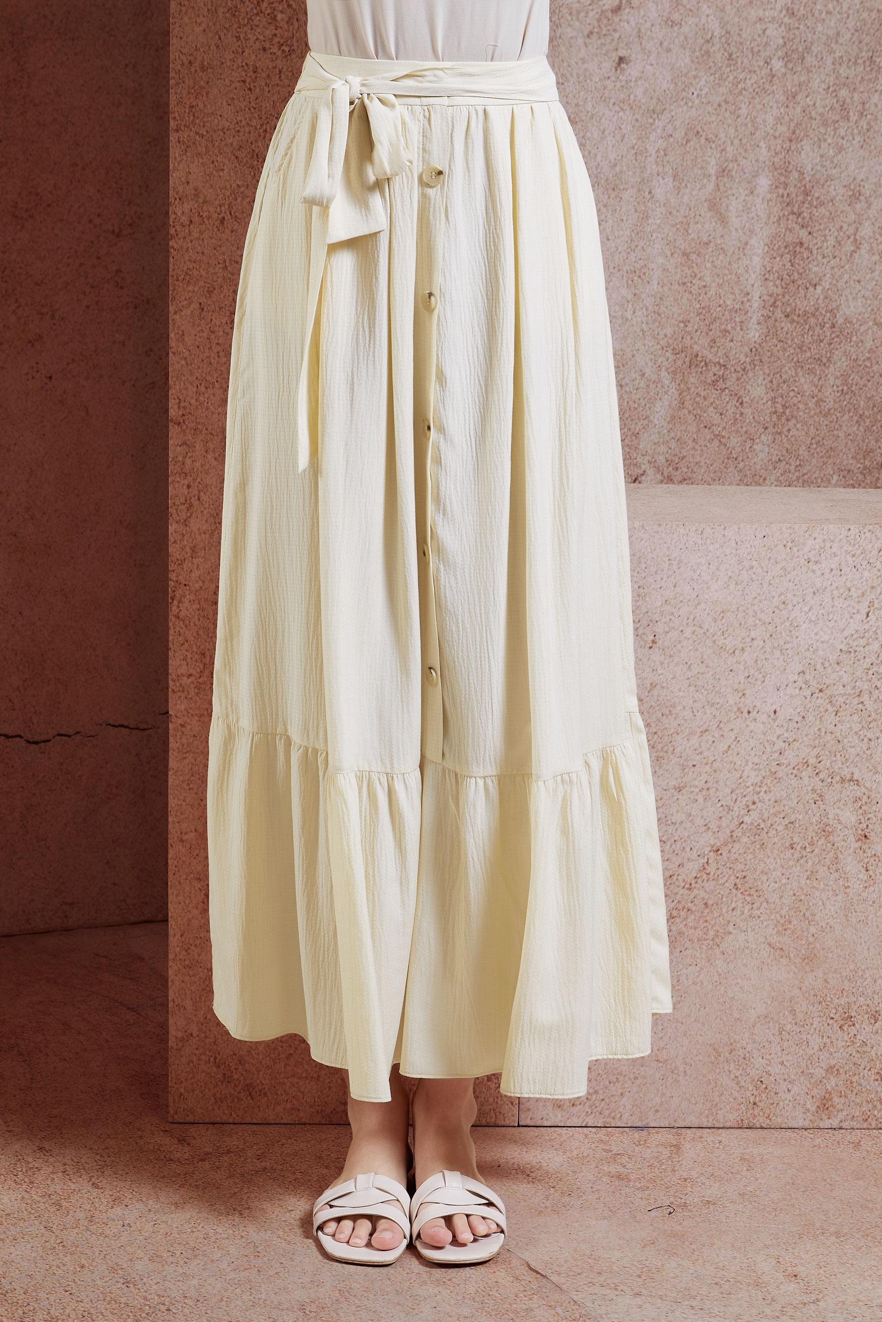 Tesettür giyim EKRU KUŞAKLI TESETTÜR ETEK 60590