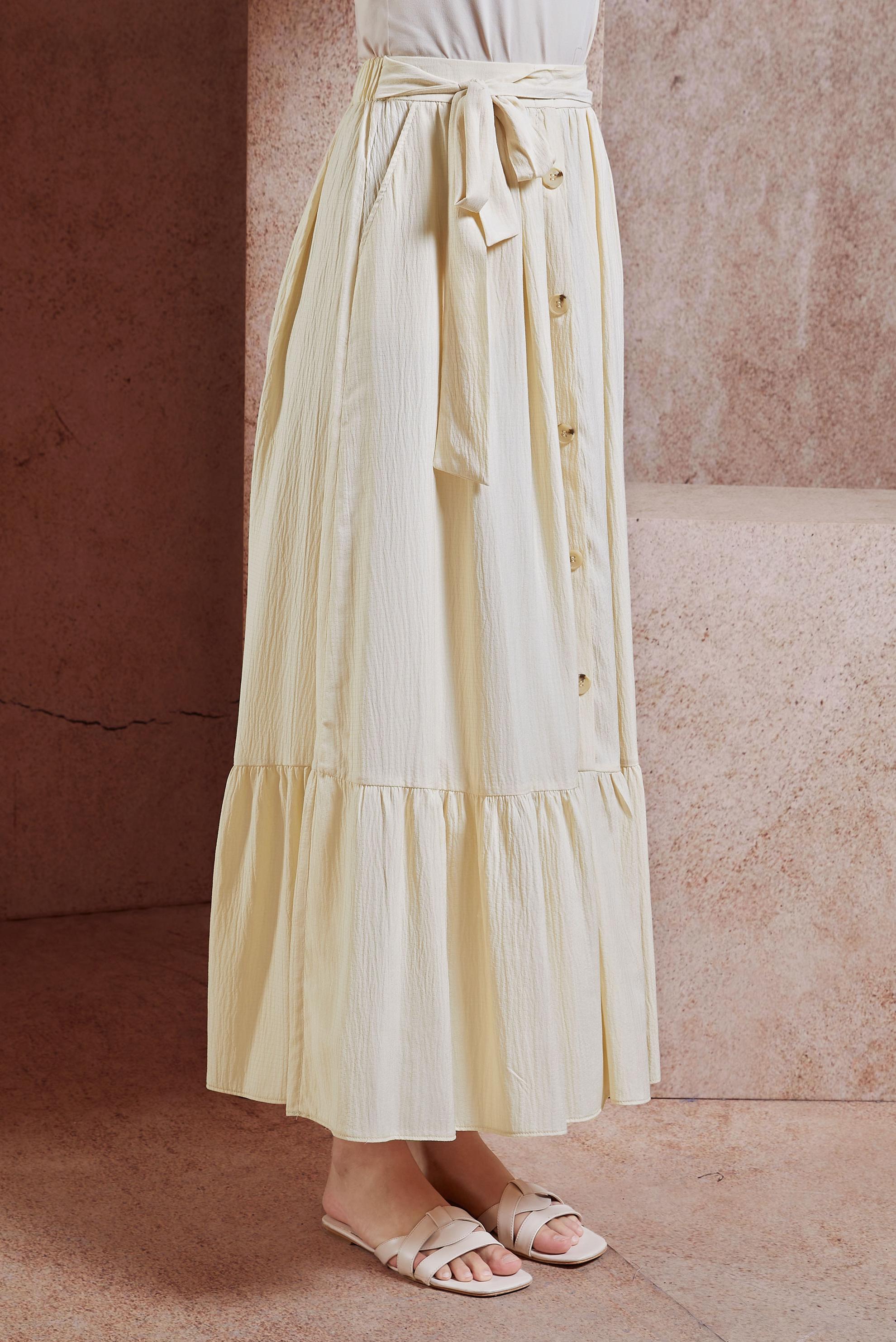 Tesettür giyim EKRU KUŞAKLI TESETTÜR ETEK 60590