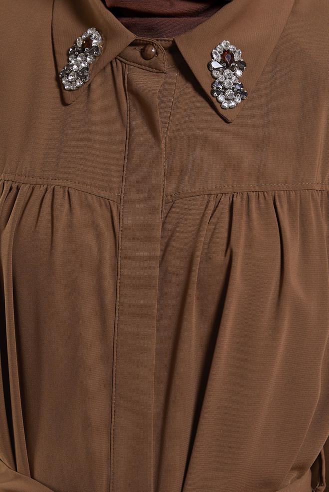 Vêtements hijab BRUN ABAYA DÉTAILLÉE DE GEMMES 80104 - ALVİNA