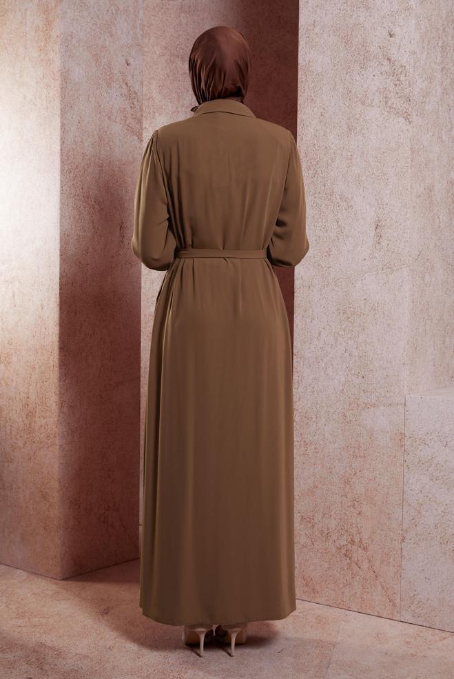 Vêtements hijab BRUN ABAYA DÉTAILLÉE DE GEMMES 80104 - ALVİNA