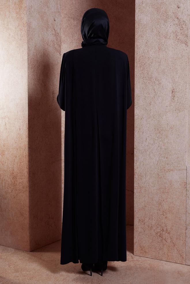 Vêtements hijab NOIR ABAYA DÉTAILLÉE DE GEMMES 80106 - ALVİNA