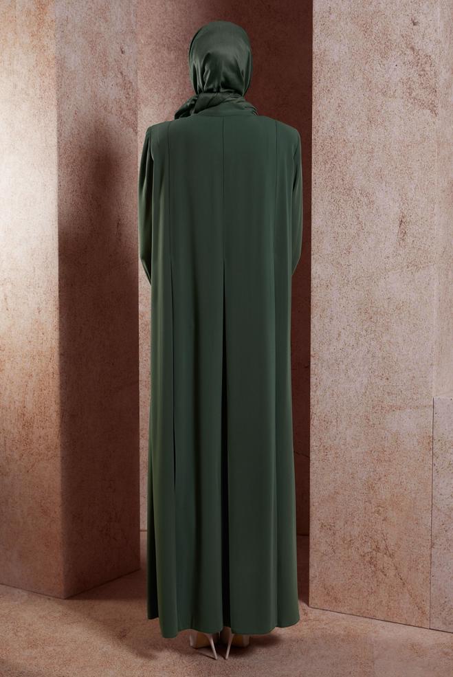 Vêtements hijab KAKI ABAYA DÉTAILLÉE DE GEMMES 80106 - ALVİNA