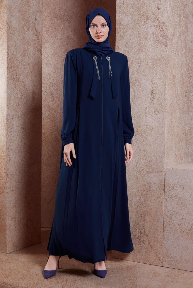 Vêtements hijab BLEU MARINE ABAYA DÉTAILLÉE DE GEMMES 80106 - ALVİNA