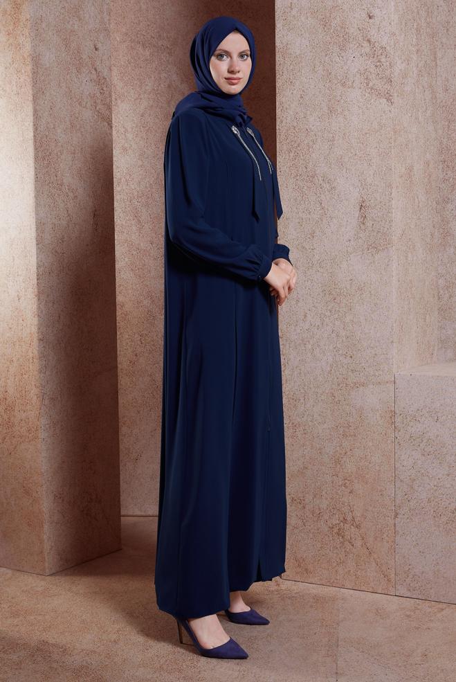 Vêtements hijab BLEU MARINE ABAYA DÉTAILLÉE DE GEMMES 80106 - ALVİNA