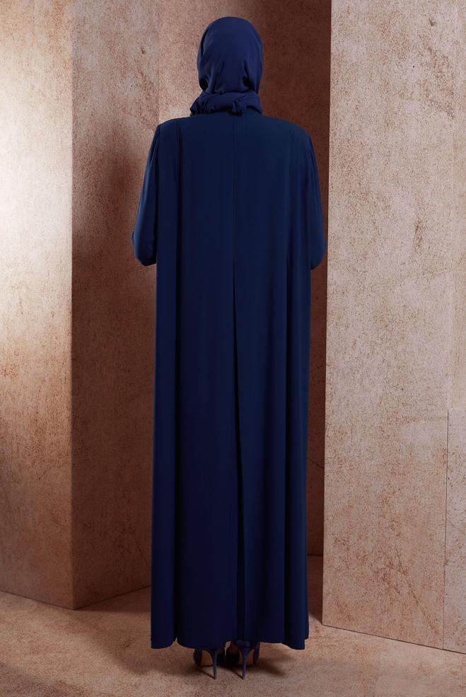 Vêtements hijab BLEU MARINE ABAYA DÉTAILLÉE DE GEMMES 80106 - ALVİNA