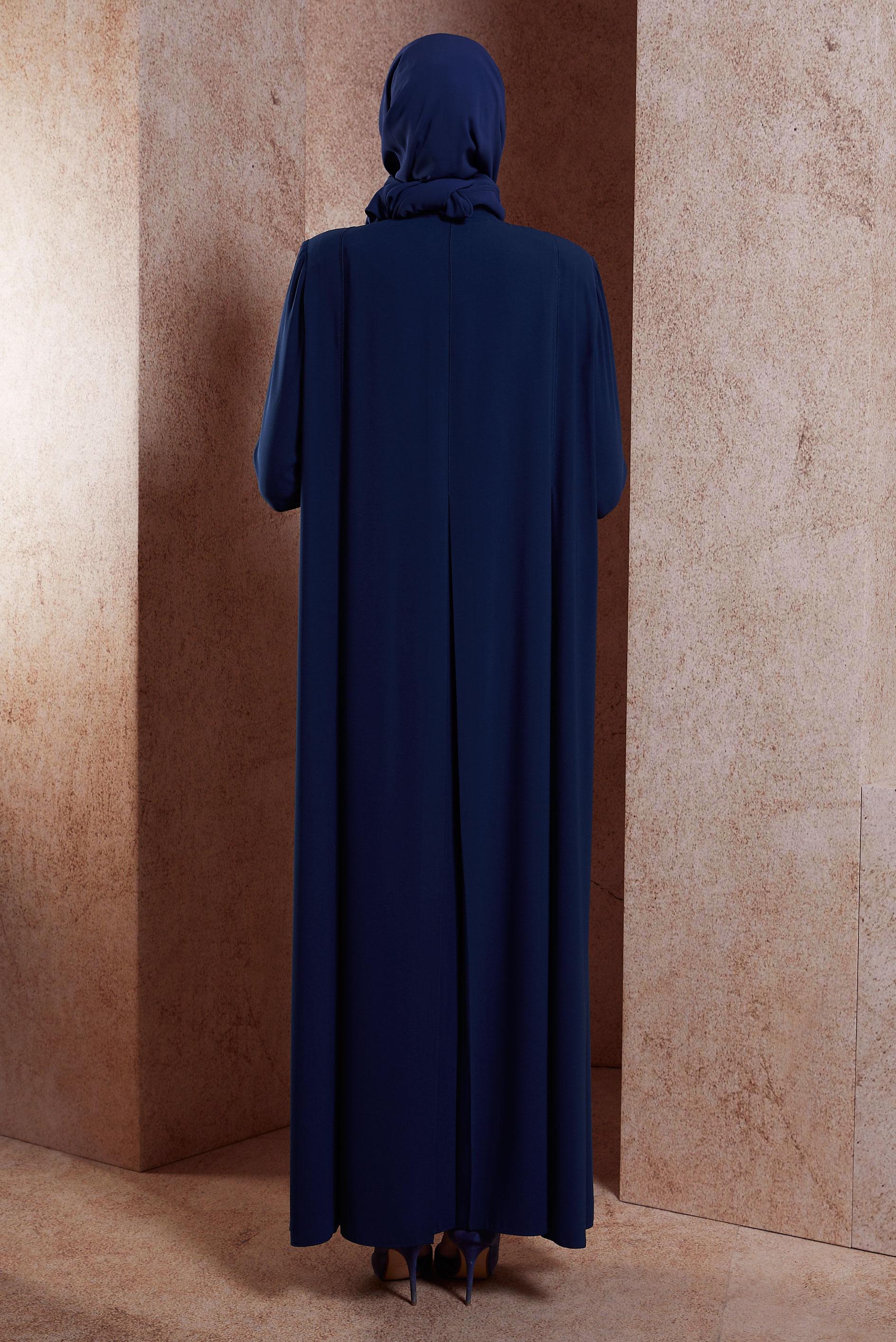 Vêtements hijab BLEU MARINE ABAYA DÉTAILLÉE DE GEMMES 80106