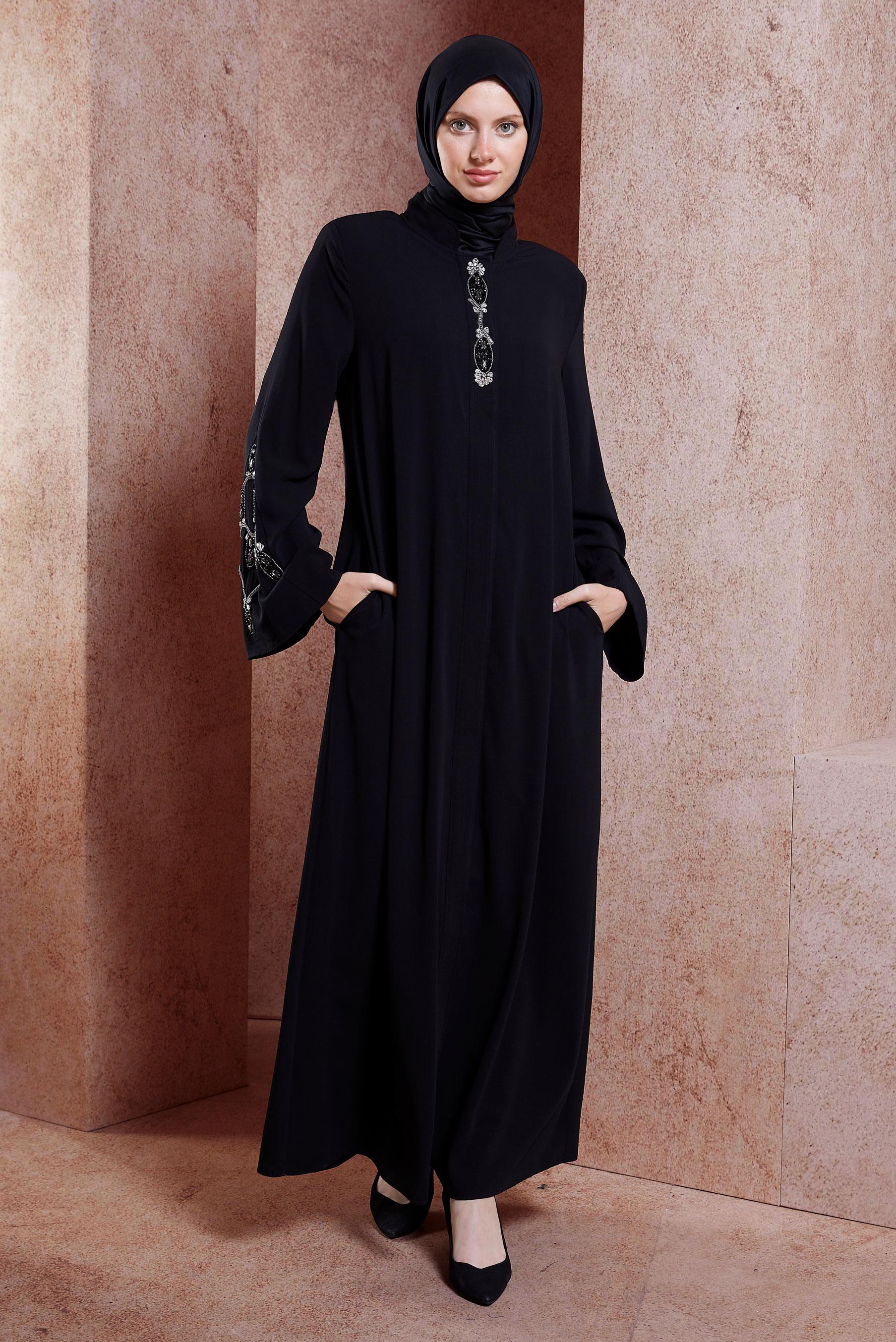 Hijab clothing BLACK ABAYA WITH GEM 80107