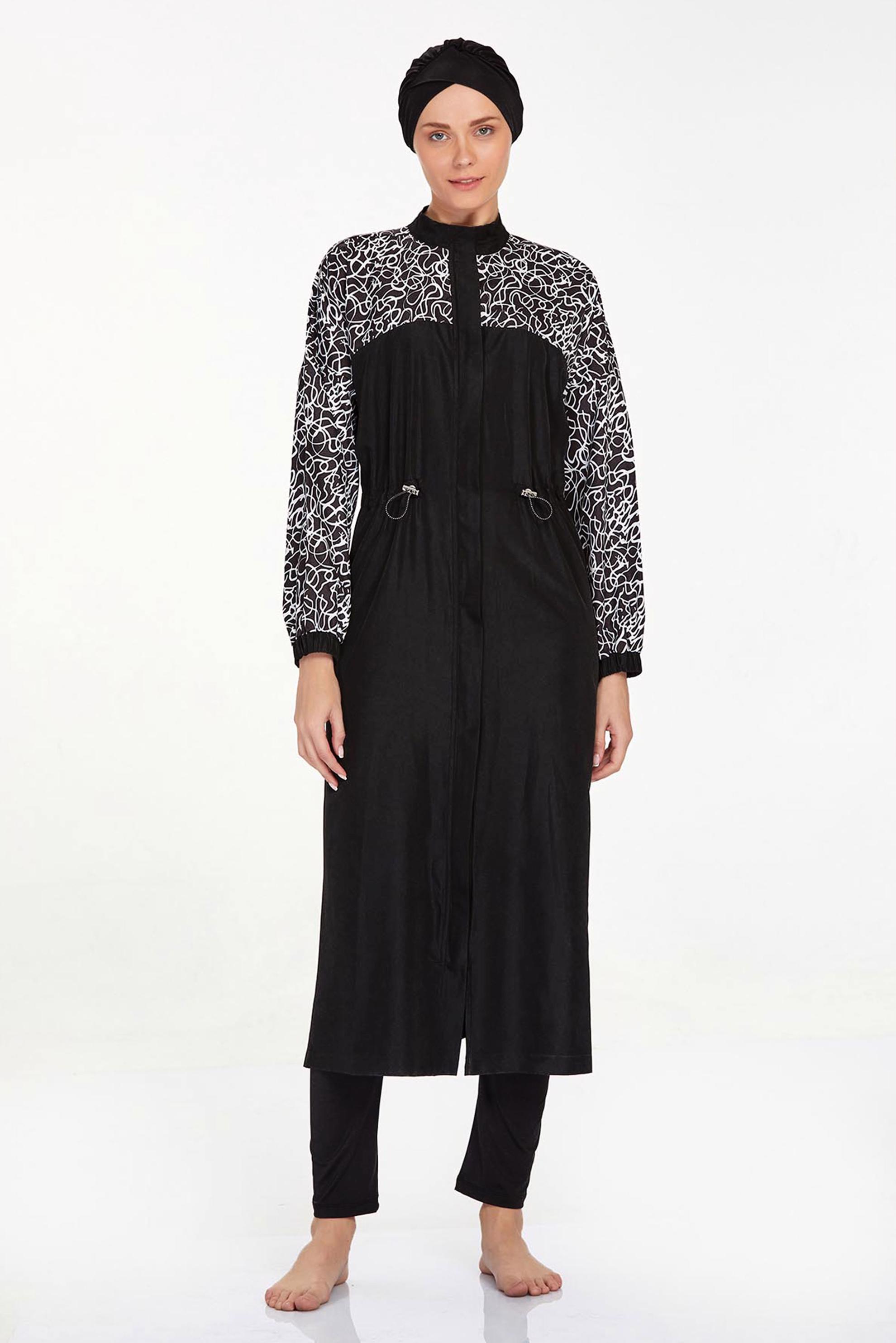 Vêtements hijab NOIR MAILLOT DE BAIN HIJAB À MOTIFS 1412